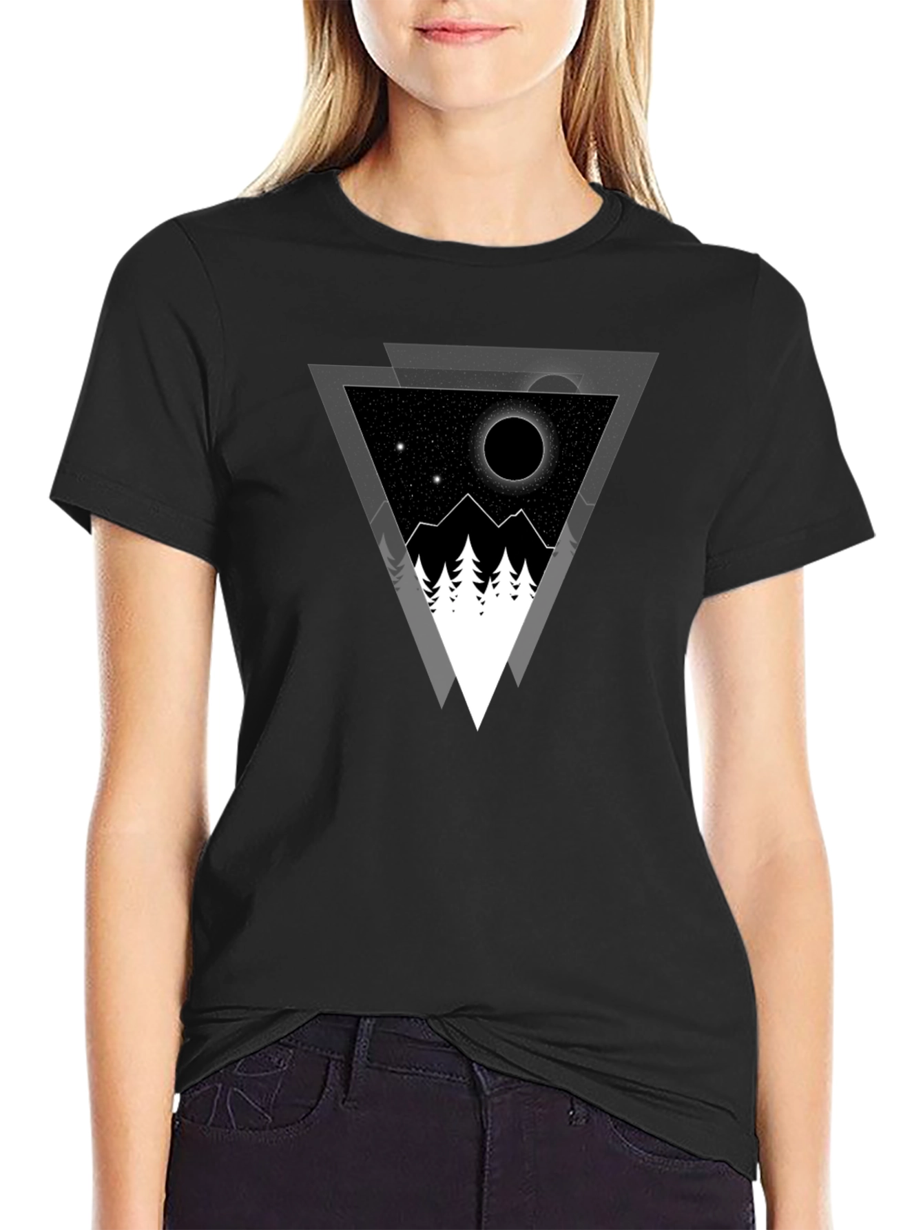 Geometric Mountainscape Graphic Tee - Black