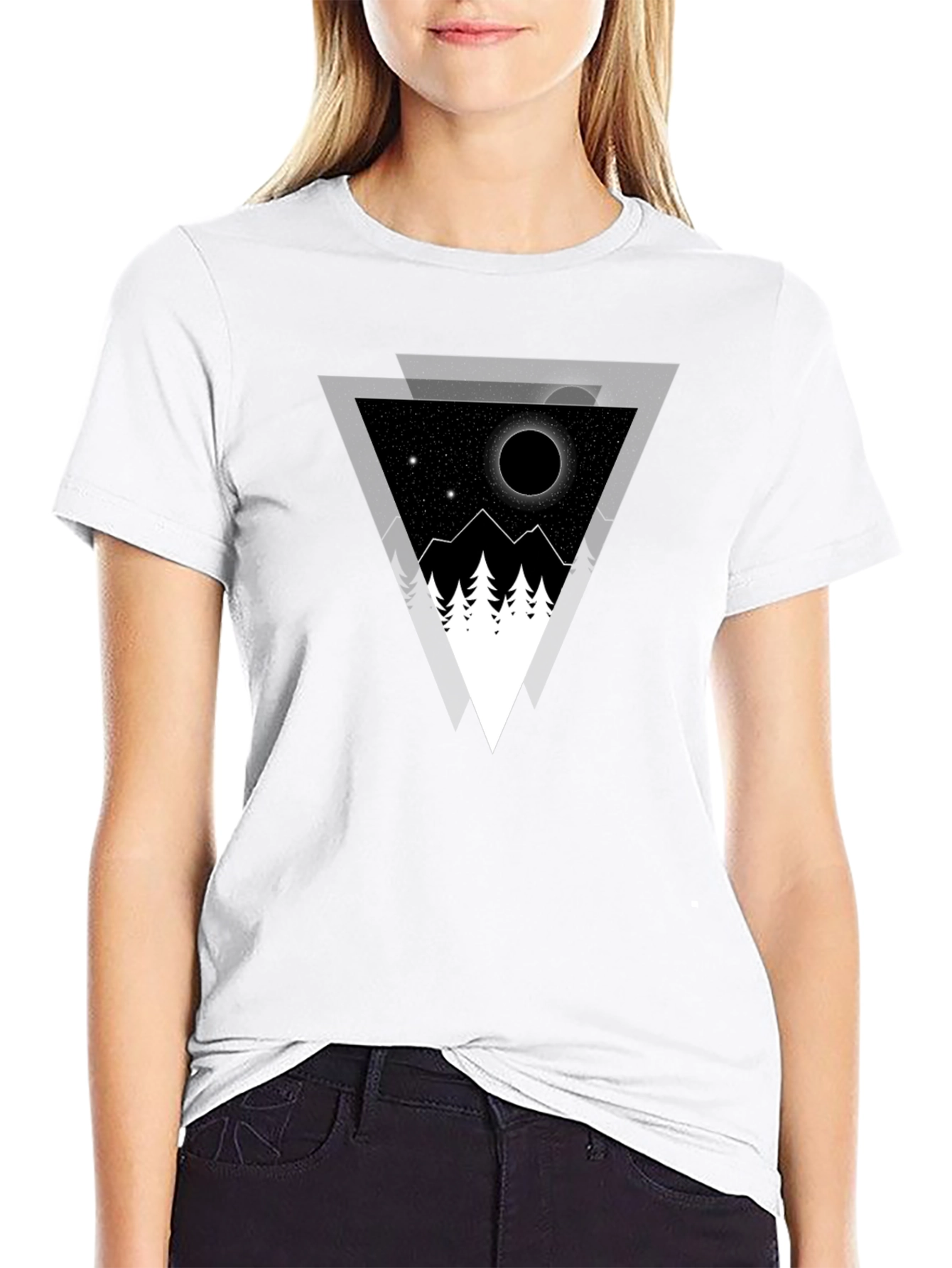 Geometric Mountainscape Graphic Tee - Black