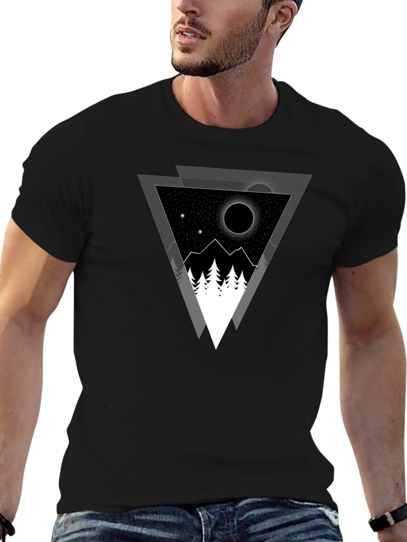 Geometric Mountainscape Graphic Tee - Black