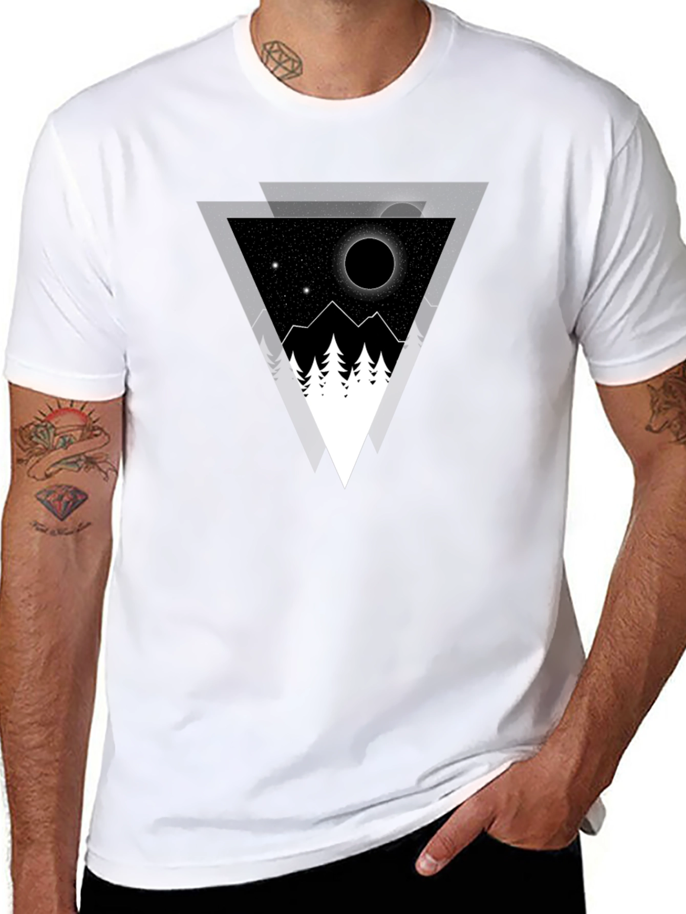 Geometric Mountainscape Graphic Tee - Black