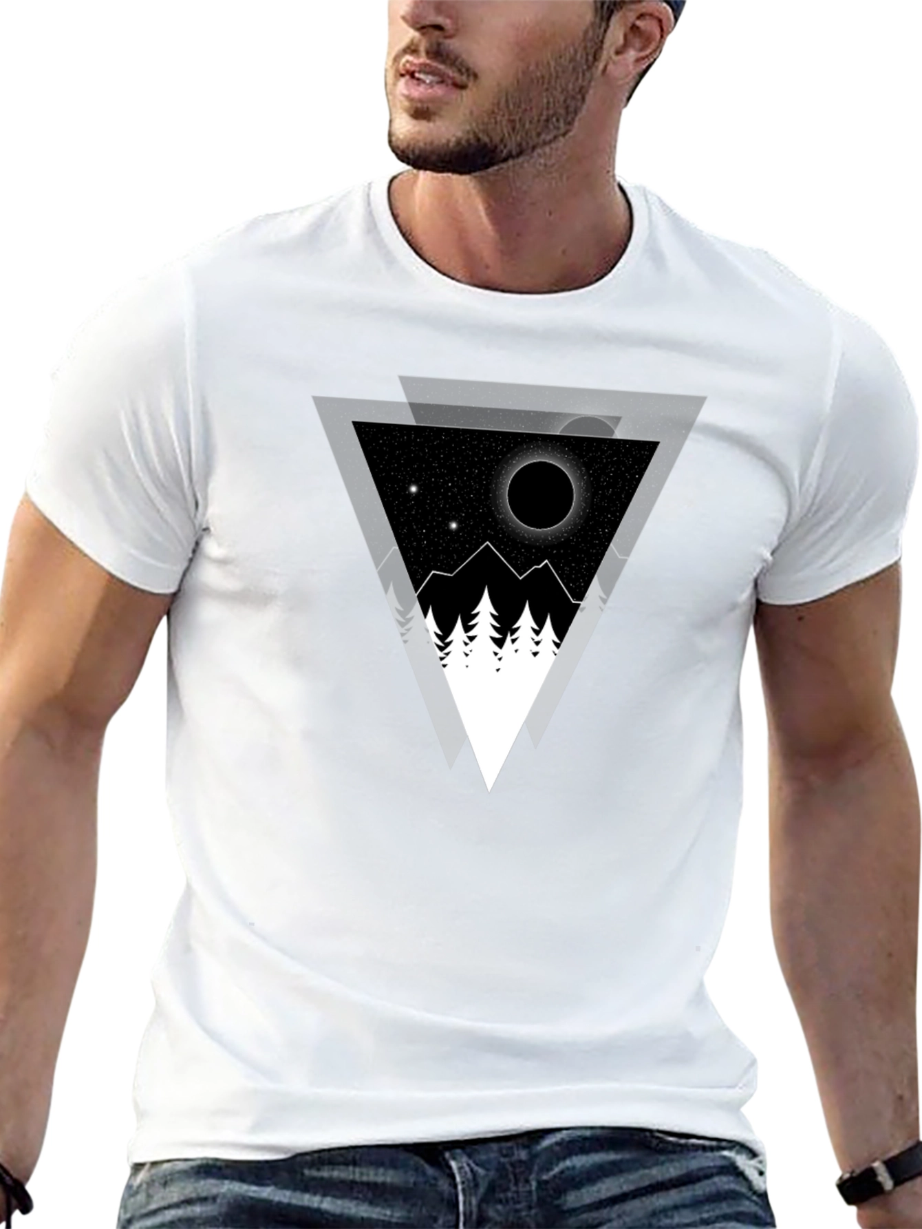 Geometric Mountainscape Graphic Tee - Black