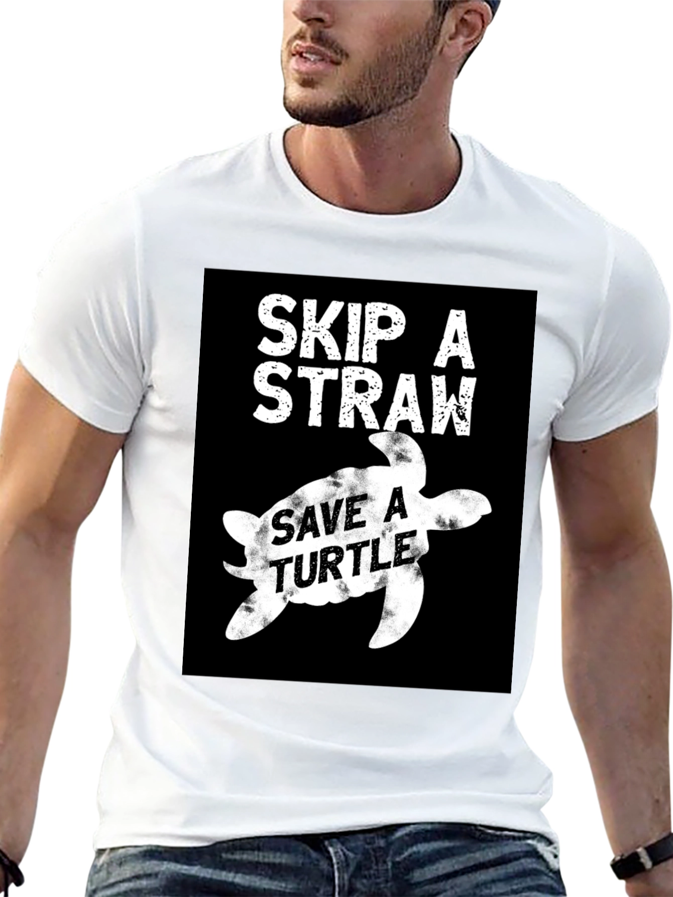 Skip A Straw Save A Turtle Black T-Shirt