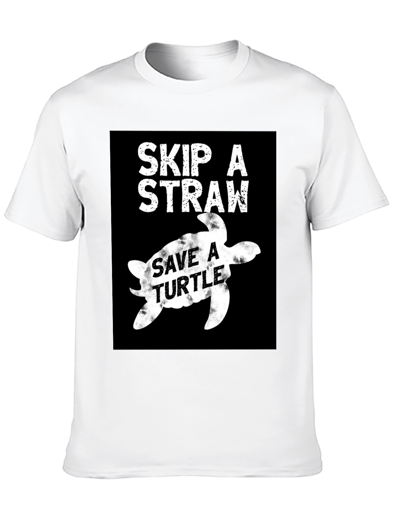 Skip A Straw Save A Turtle Black T-Shirt