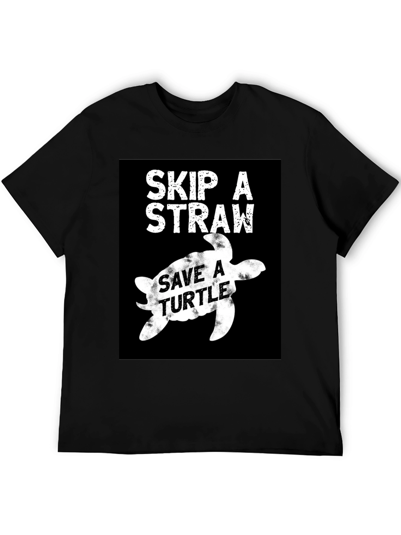 Skip A Straw Save A Turtle Black T-Shirt