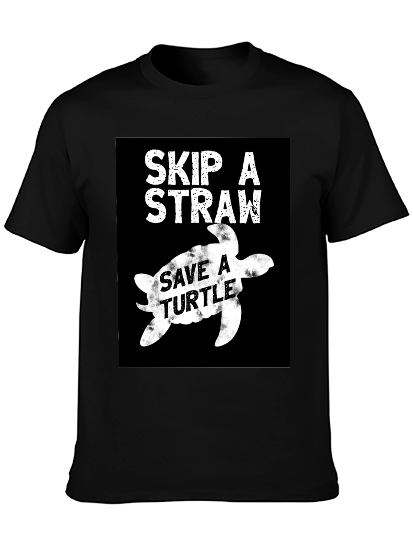 Skip A Straw Save A Turtle Black T-Shirt