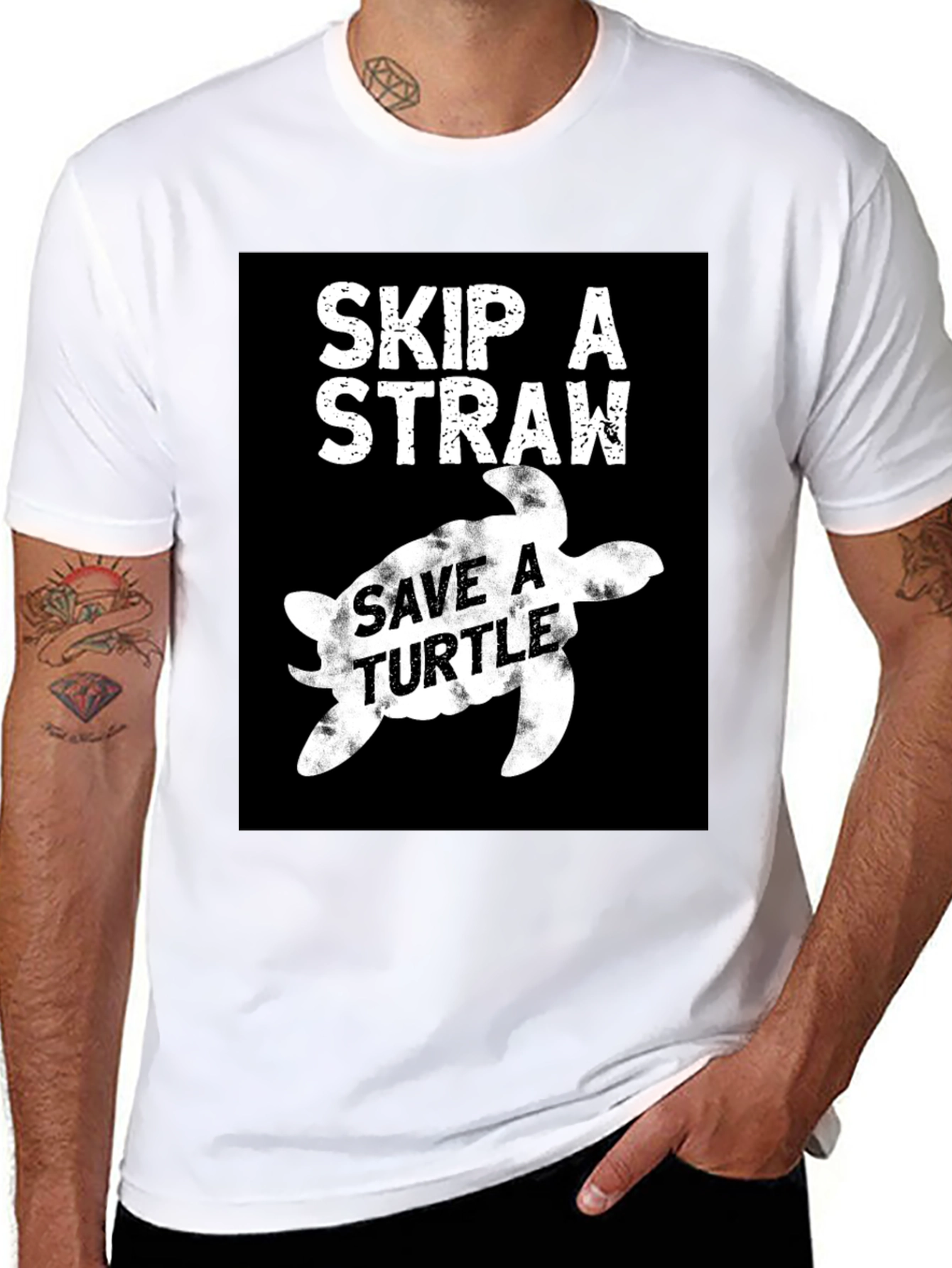 Skip A Straw Save A Turtle Black T-Shirt