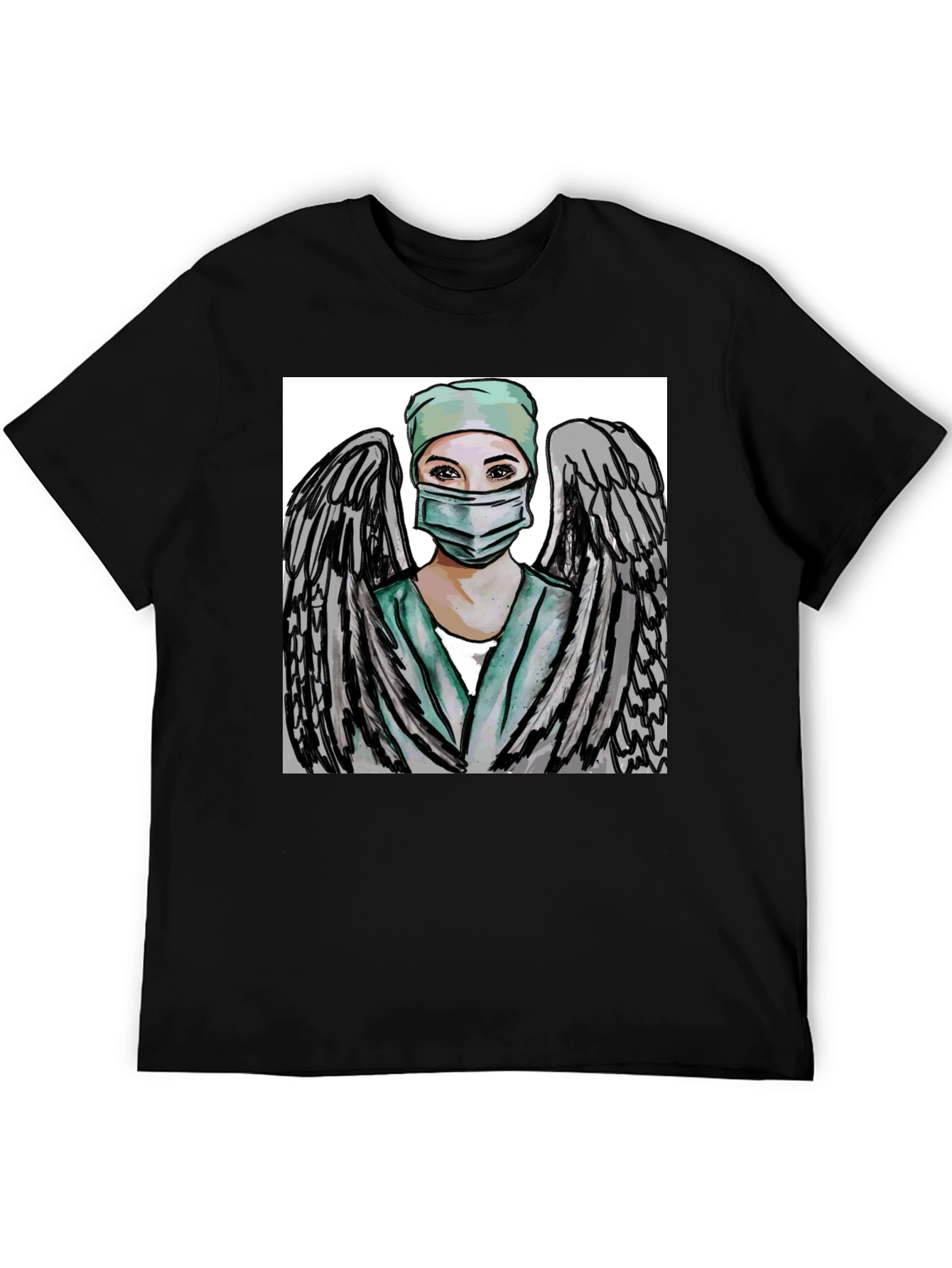 Angel Nurse Graphic Tee - Black