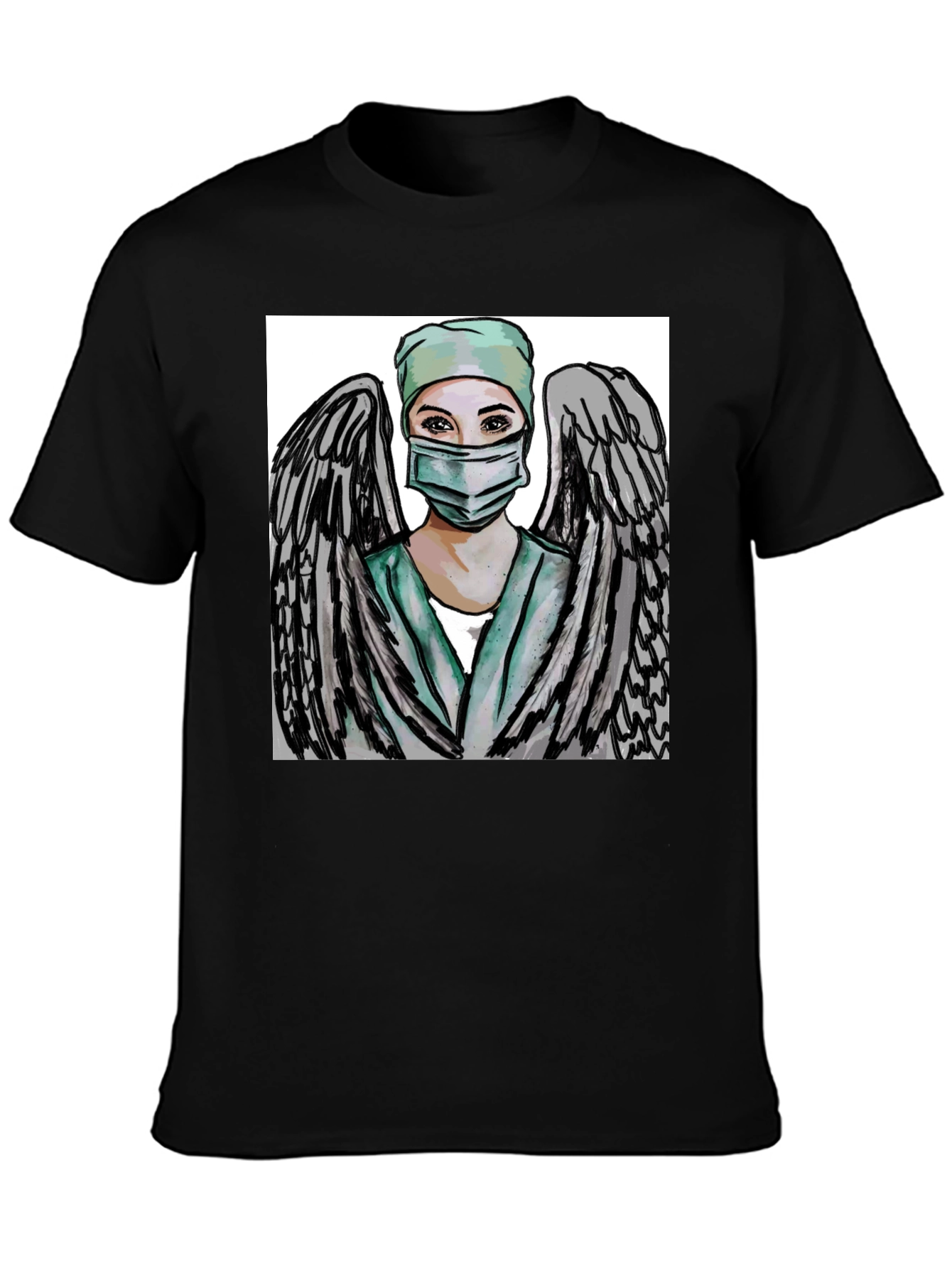 Angel Nurse Graphic Tee - Black