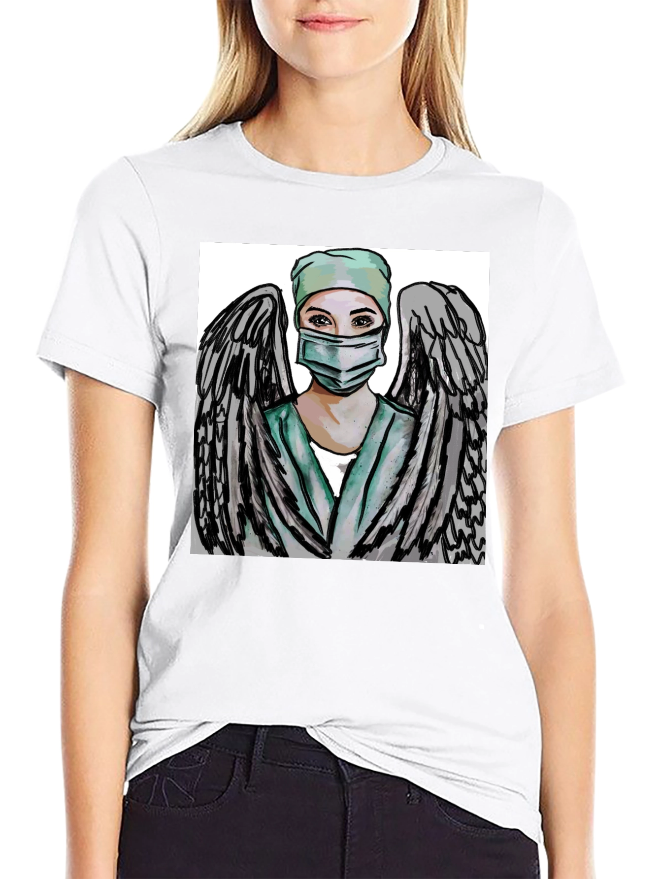 Angel Nurse Graphic Tee - Black