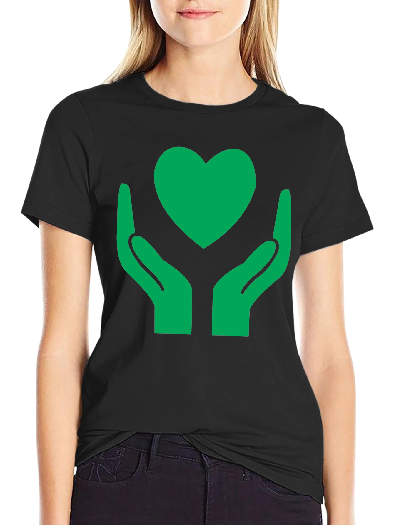 Hands Holding Heart Graphic Tee - Black