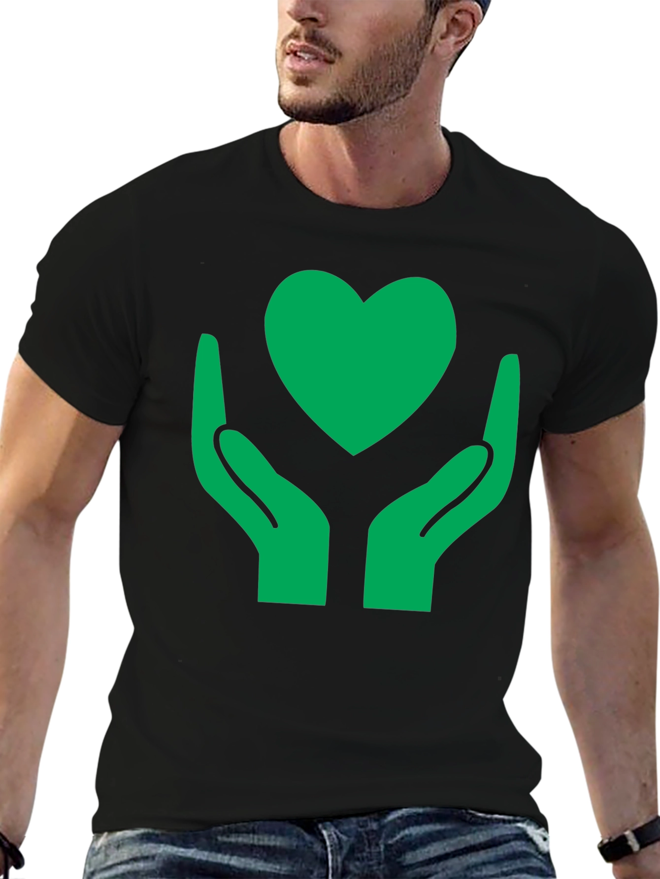 Hands Holding Heart Graphic Tee - Black
