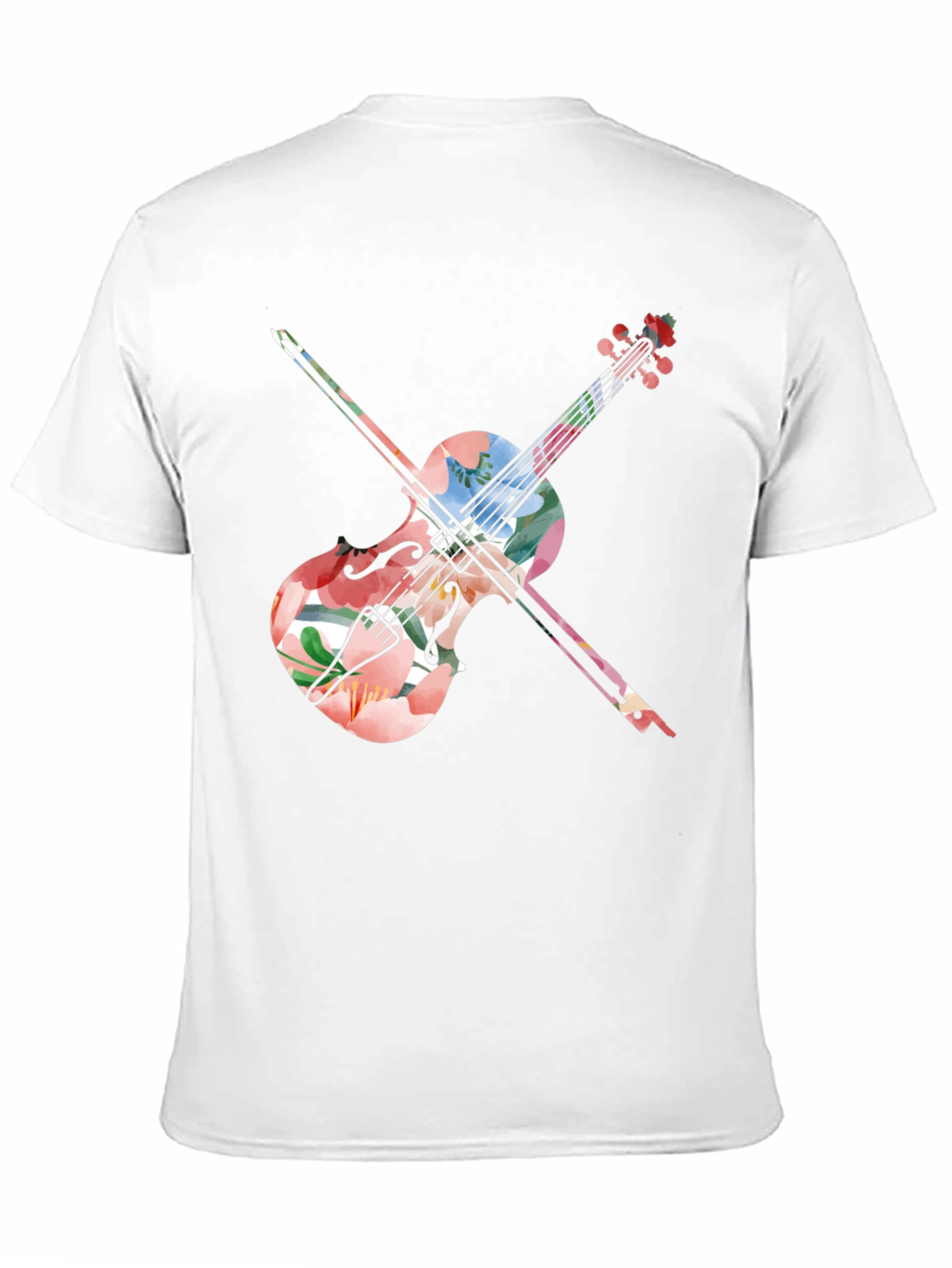 Floral Violin Graphic Tee - Artistic Black T-Shirt