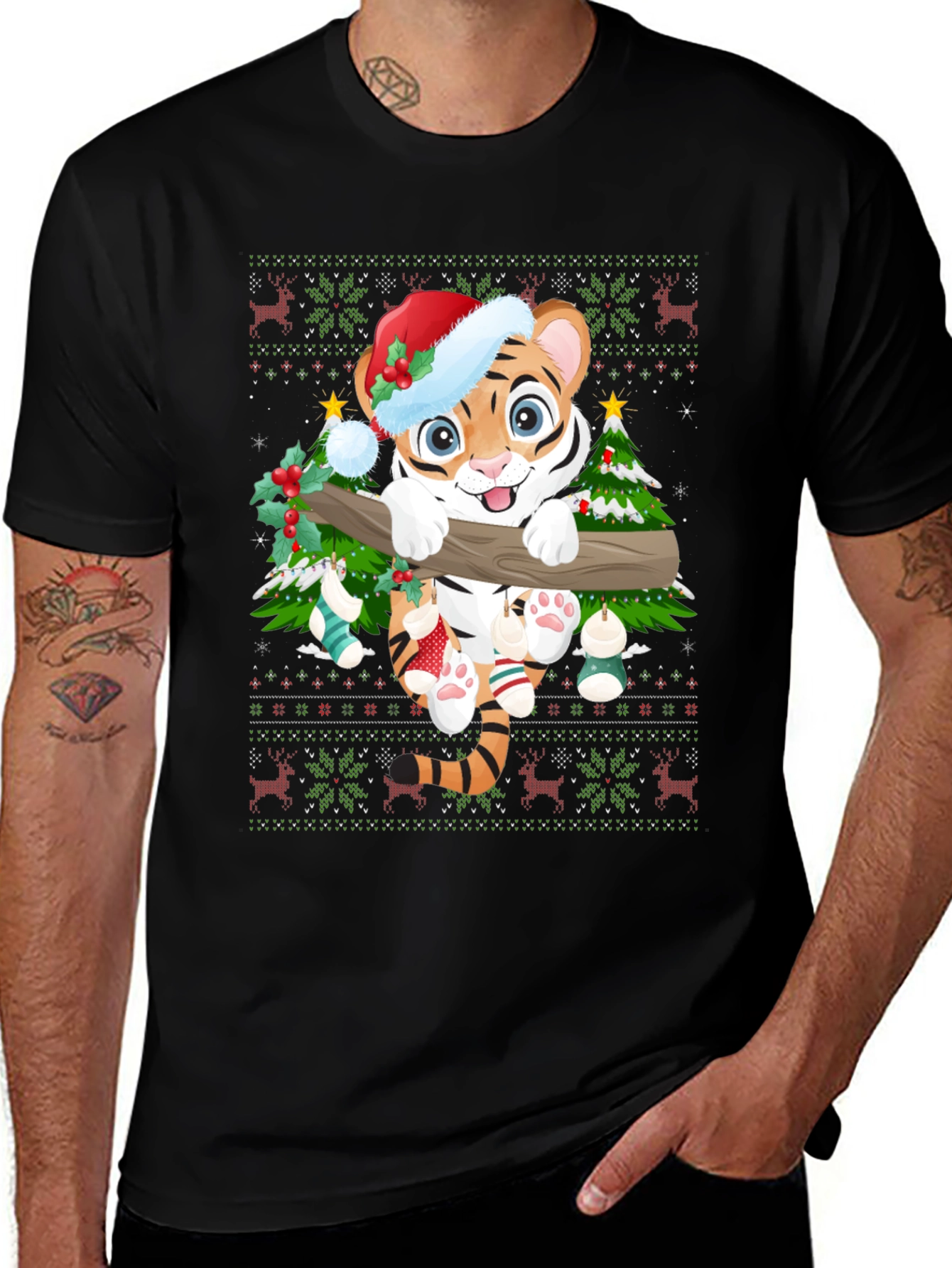 Festive Tiger Christmas Graphic Tee
