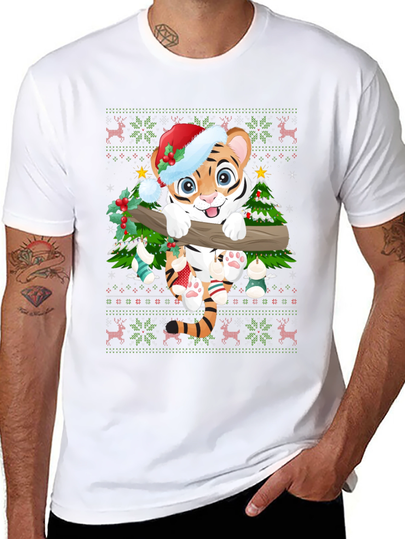 Festive Tiger Christmas Graphic Tee
