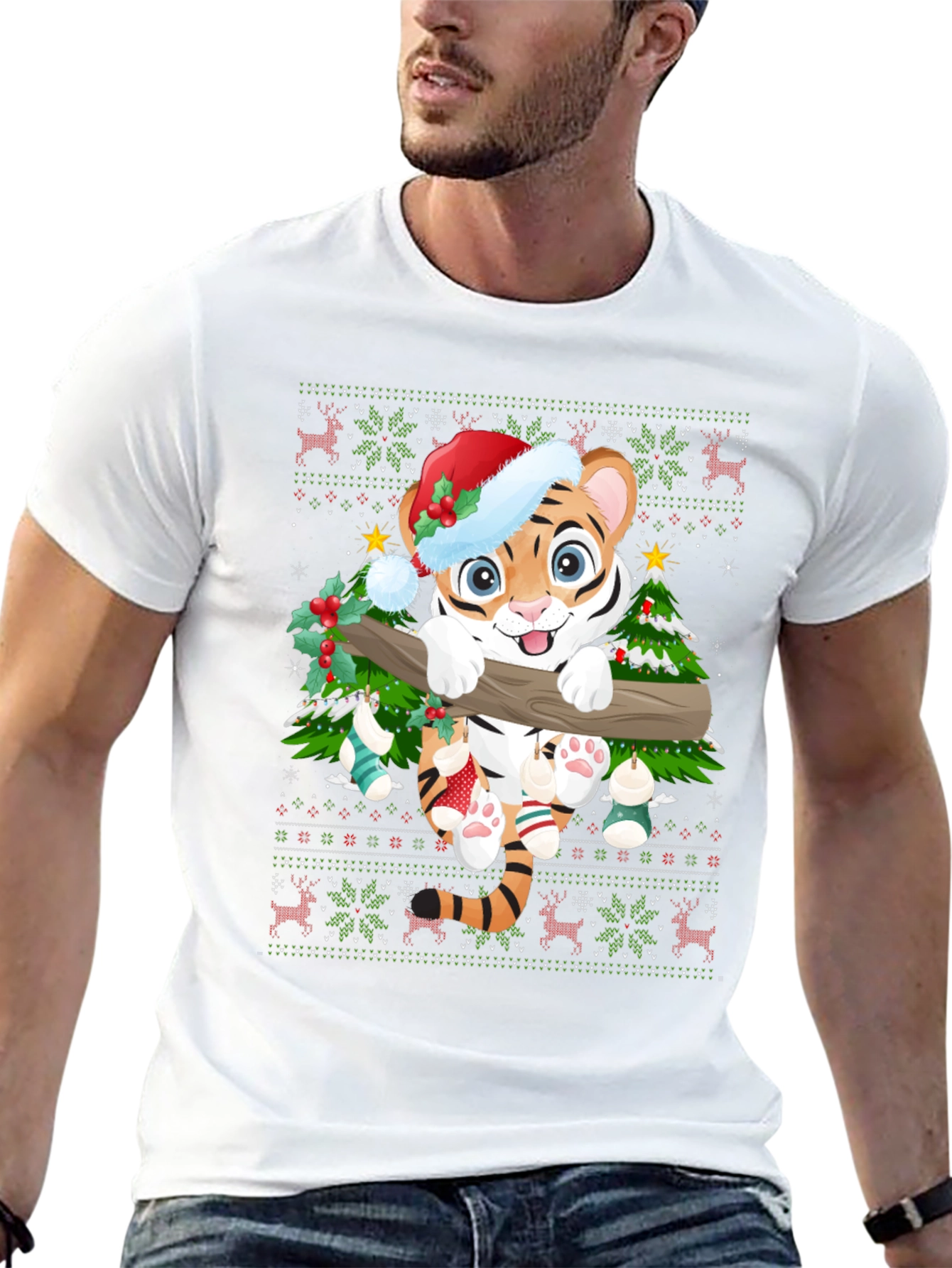 Festive Tiger Christmas Graphic Tee