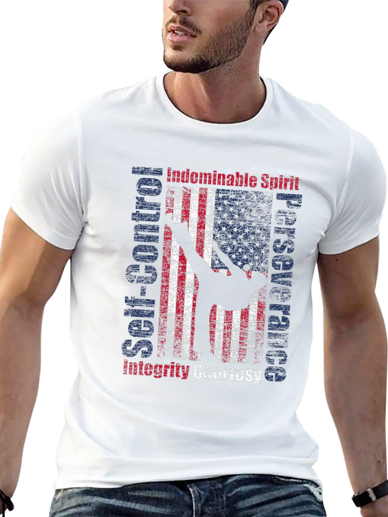 Martial Arts American Flag Patriotic Graphic T-Shirt