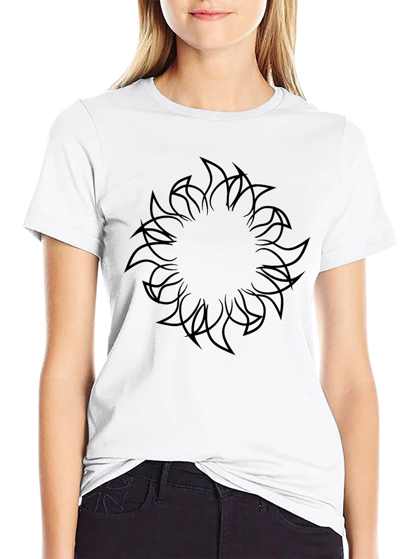 Abstract Tribal Sun Black T-Shirt