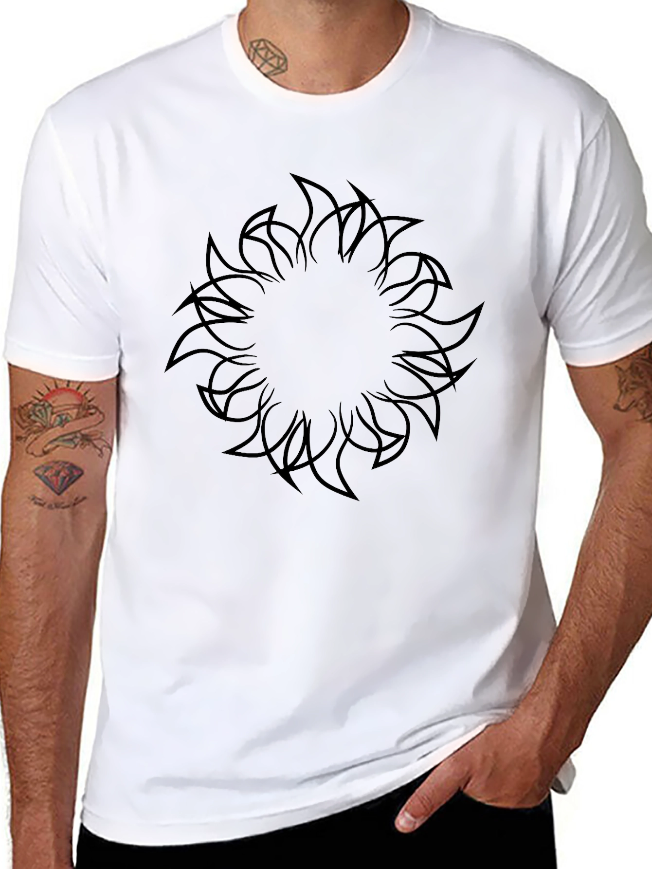 Abstract Tribal Sun Black T-Shirt