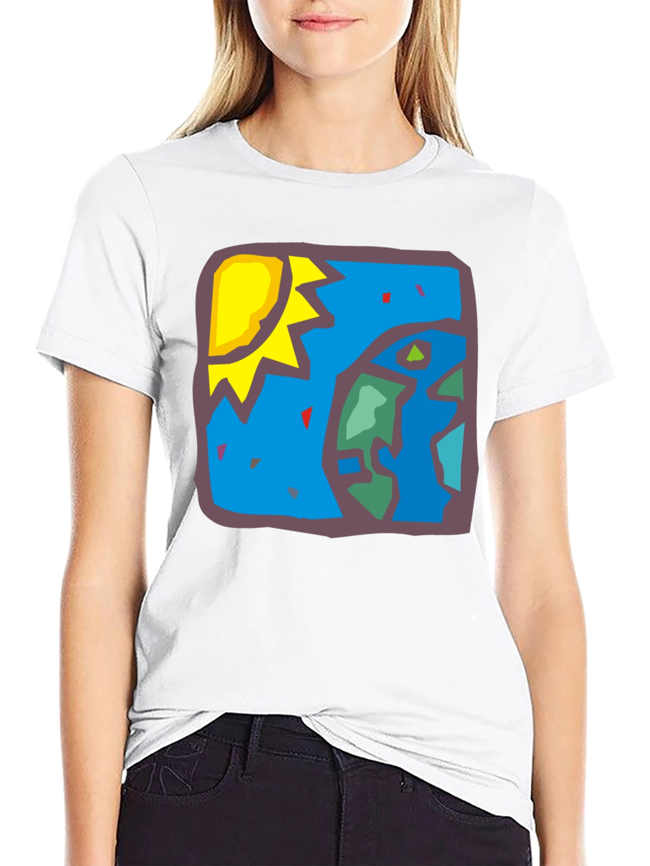 Abstract Earth Sun Graphic Black T-Shirt