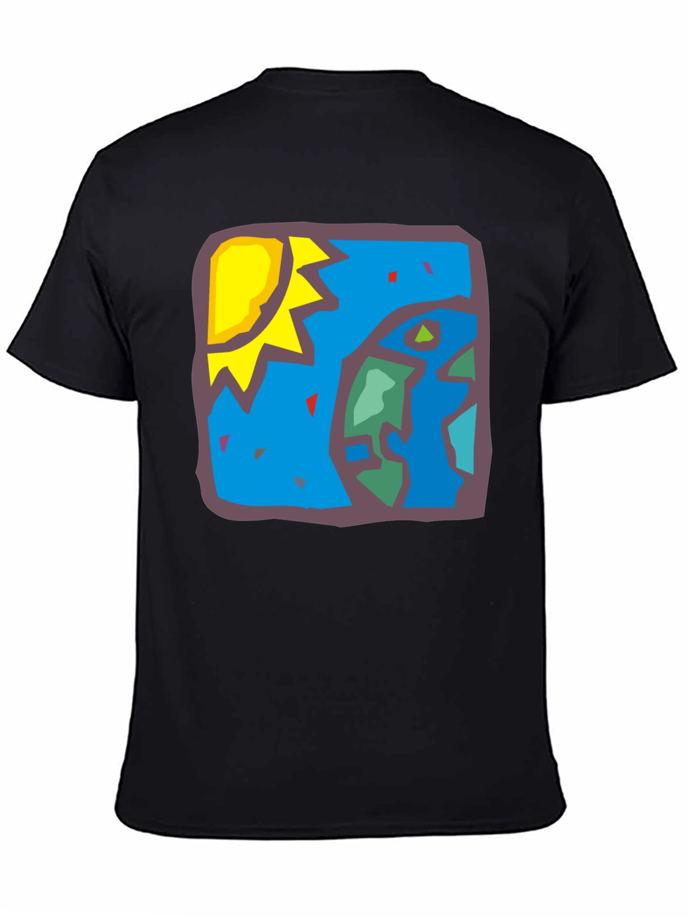 Abstract Earth Sun Graphic Black T-Shirt