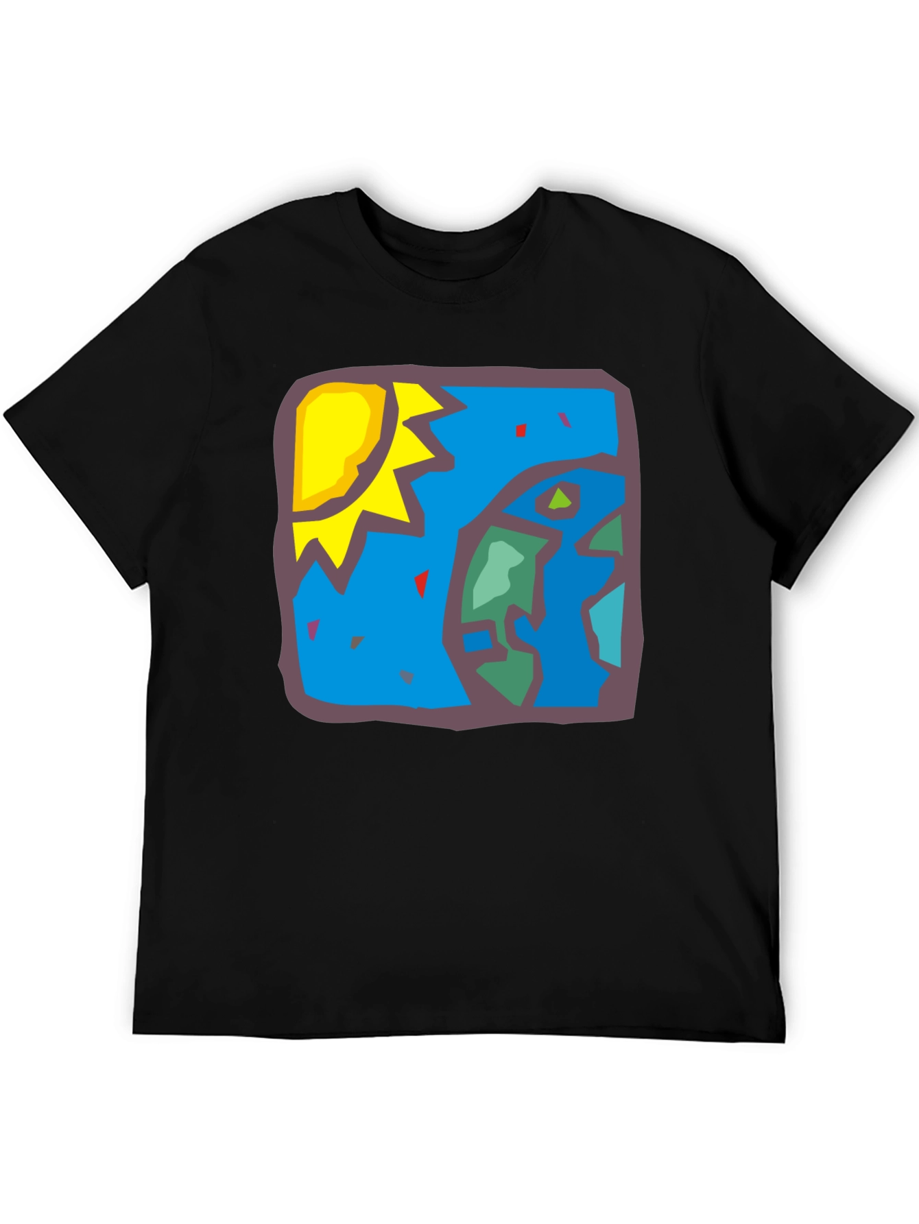 Abstract Earth Sun Graphic Black T-Shirt