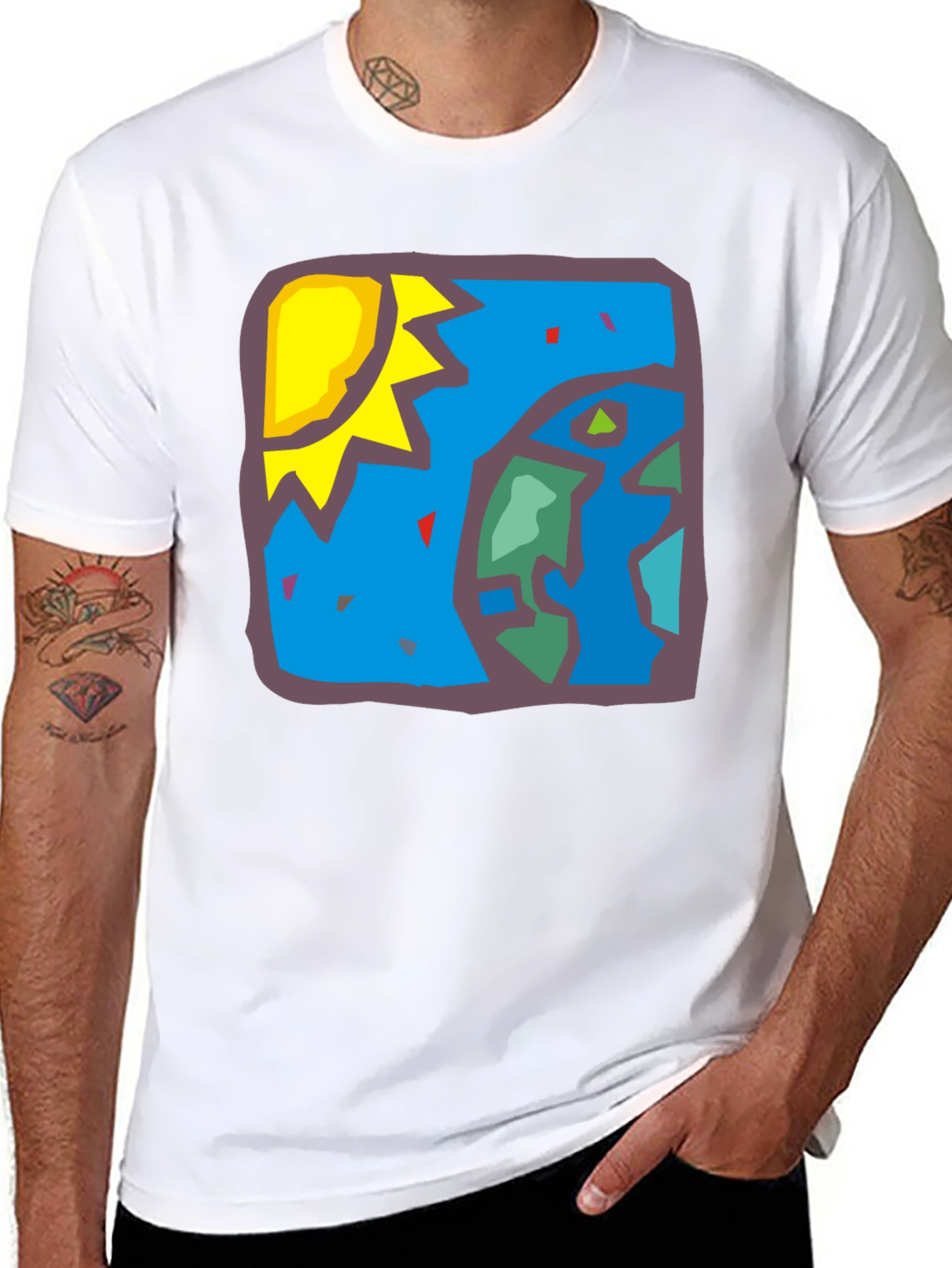 Abstract Earth Sun Graphic Black T-Shirt