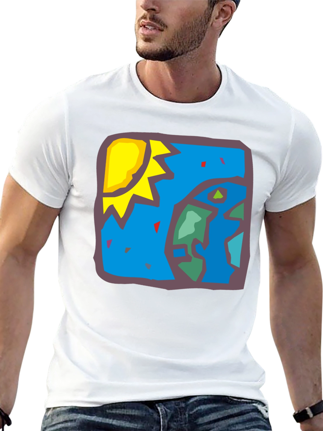Abstract Earth Sun Graphic Black T-Shirt