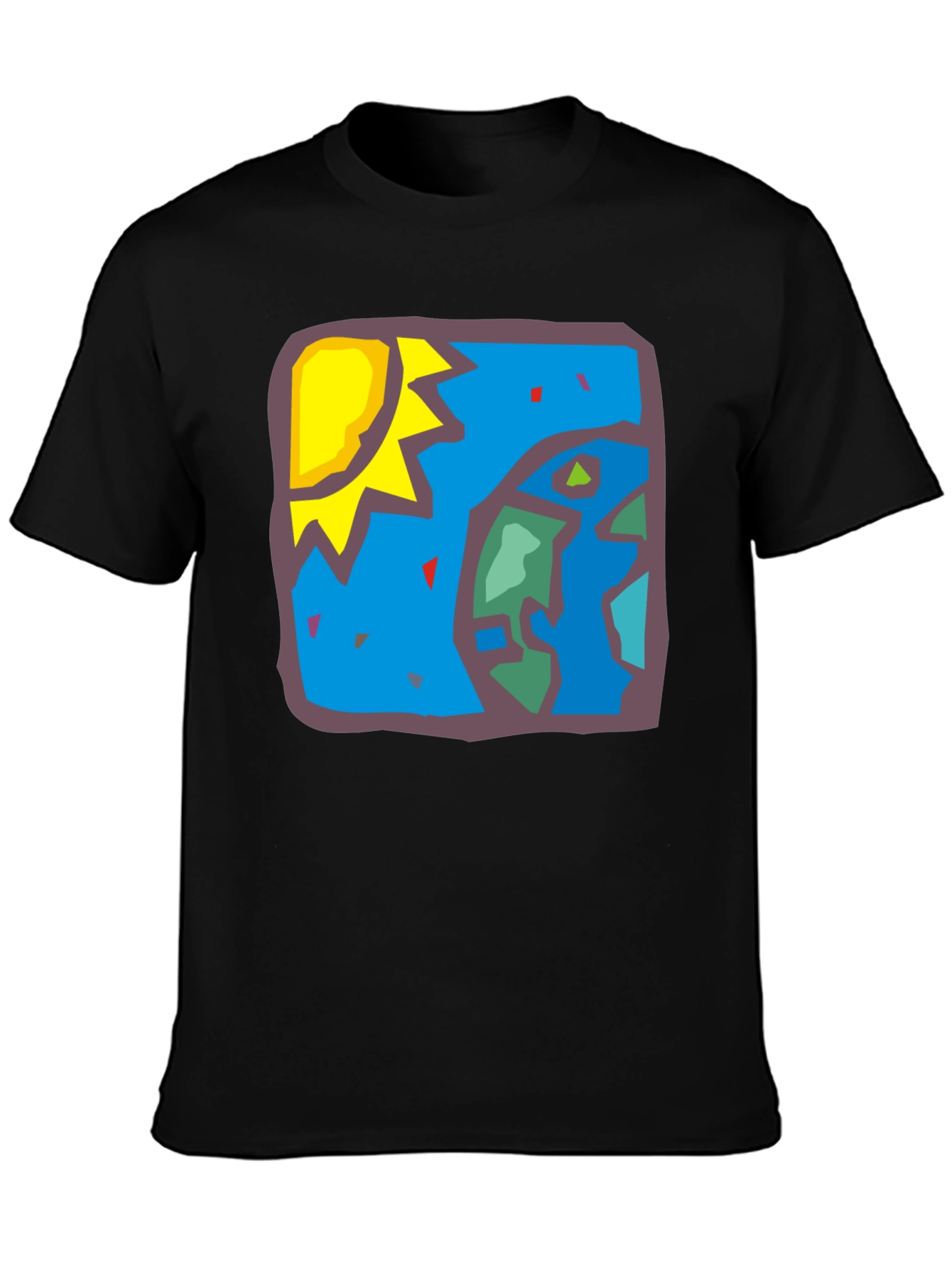 Abstract Earth Sun Graphic Black T-Shirt