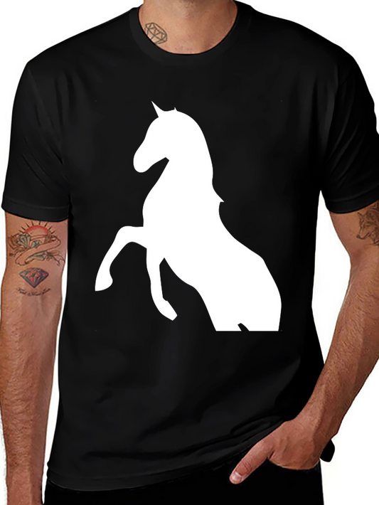 Black T-Shirt with White Horse Graphic
