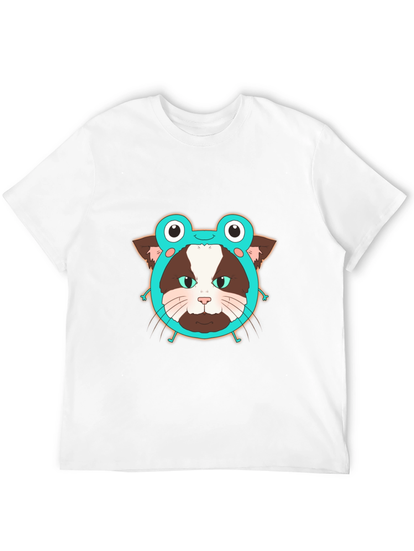 Funny Cat in Frog Hat Graphic Tee - Black