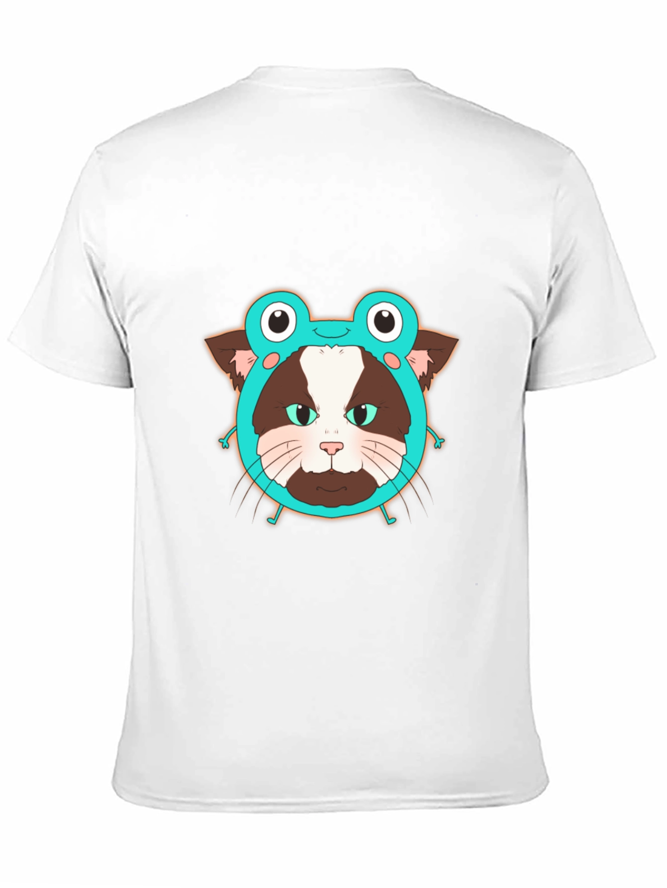 Funny Cat in Frog Hat Graphic Tee - Black