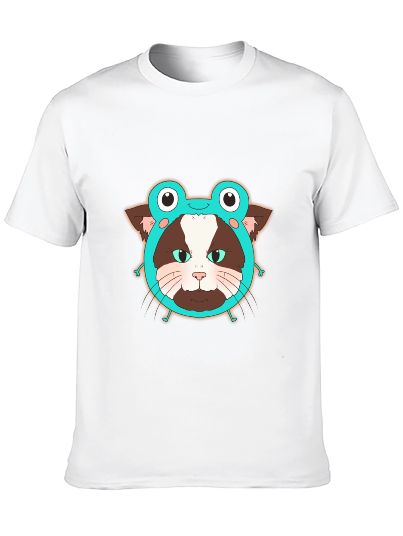 Funny Cat in Frog Hat Graphic Tee - Black