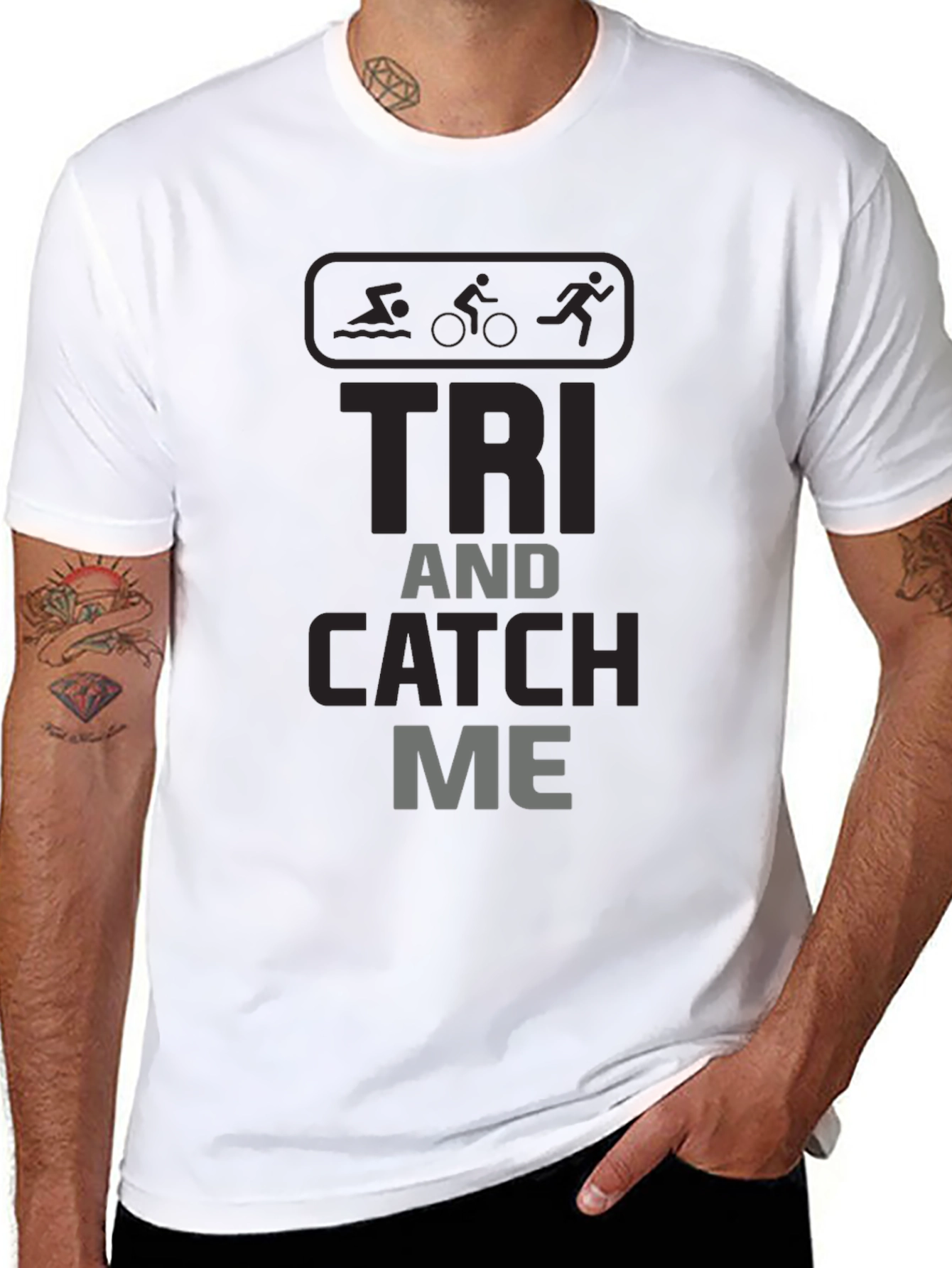 Triathlon T-Shirt - Tri and Catch Me - Black