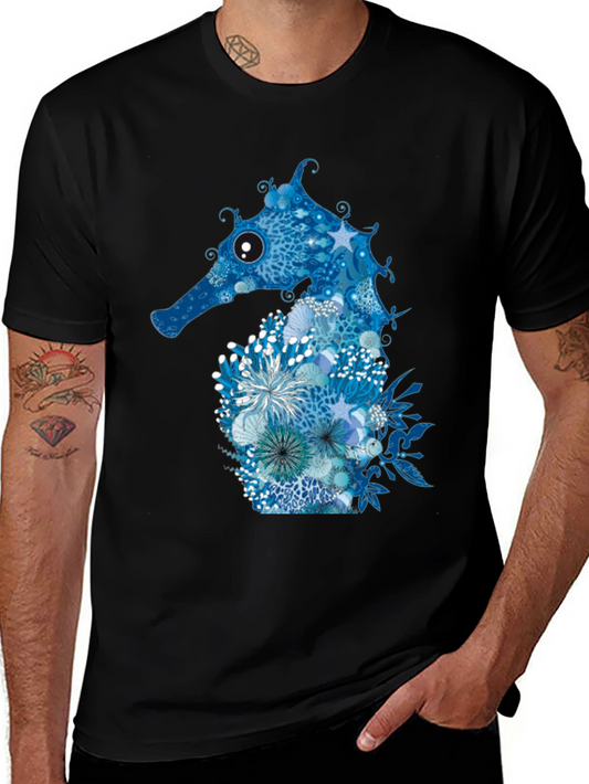 Blue Seahorse Graphic Tee - Unique Ocean Design