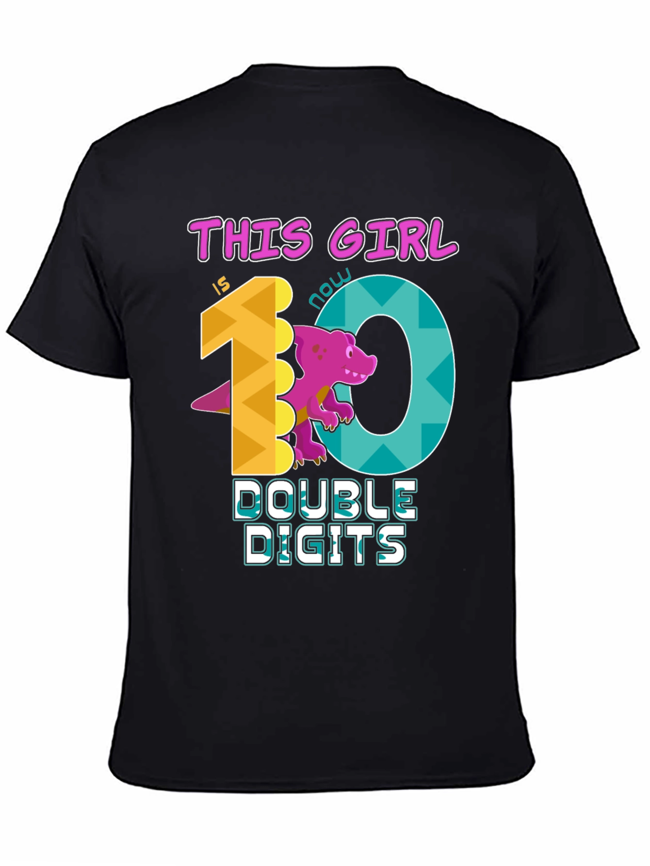 Girls 10th Birthday T-Shirt - Double Digits Dinosaur Tee