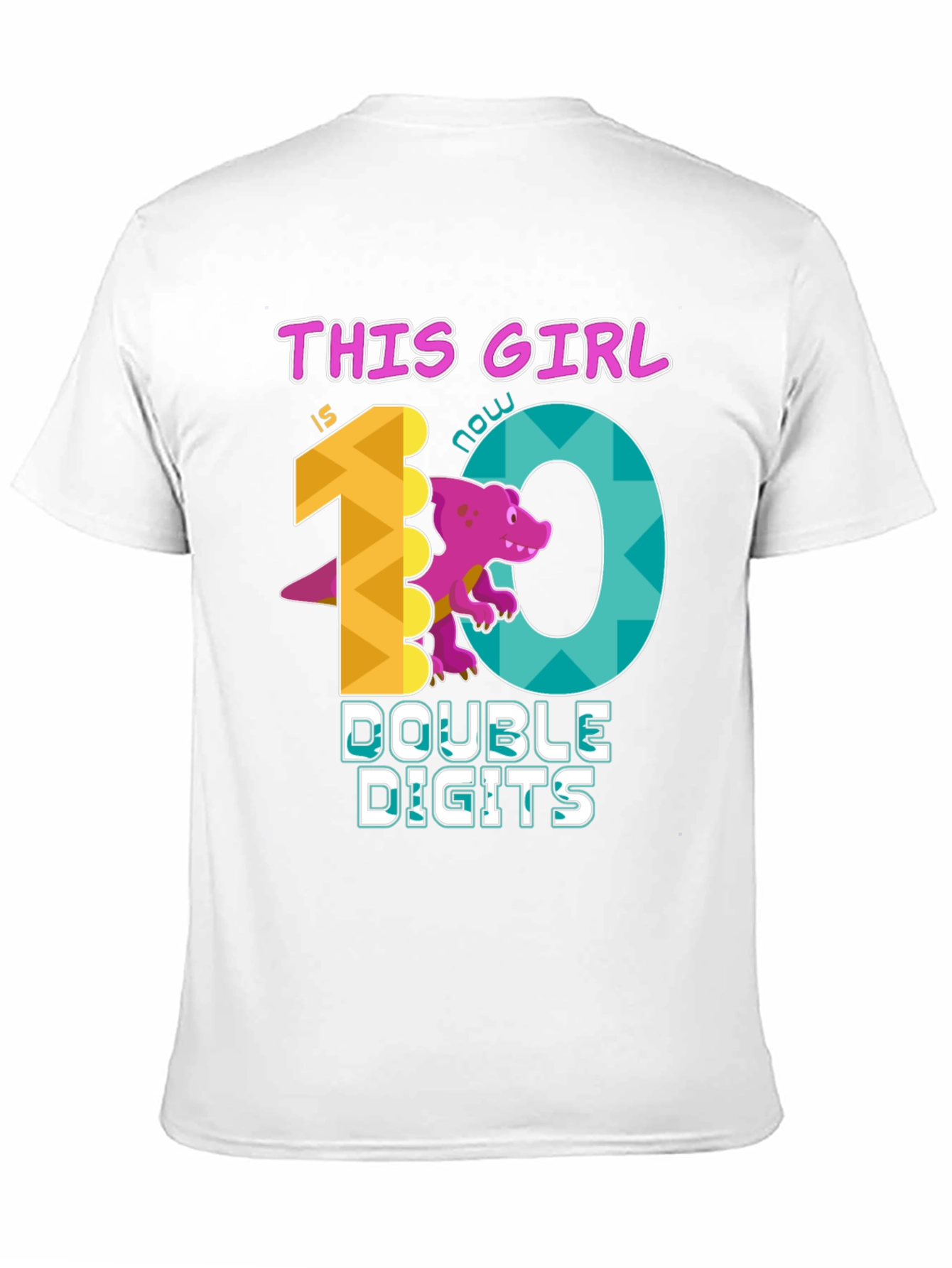Girls 10th Birthday T-Shirt - Double Digits Dinosaur Tee
