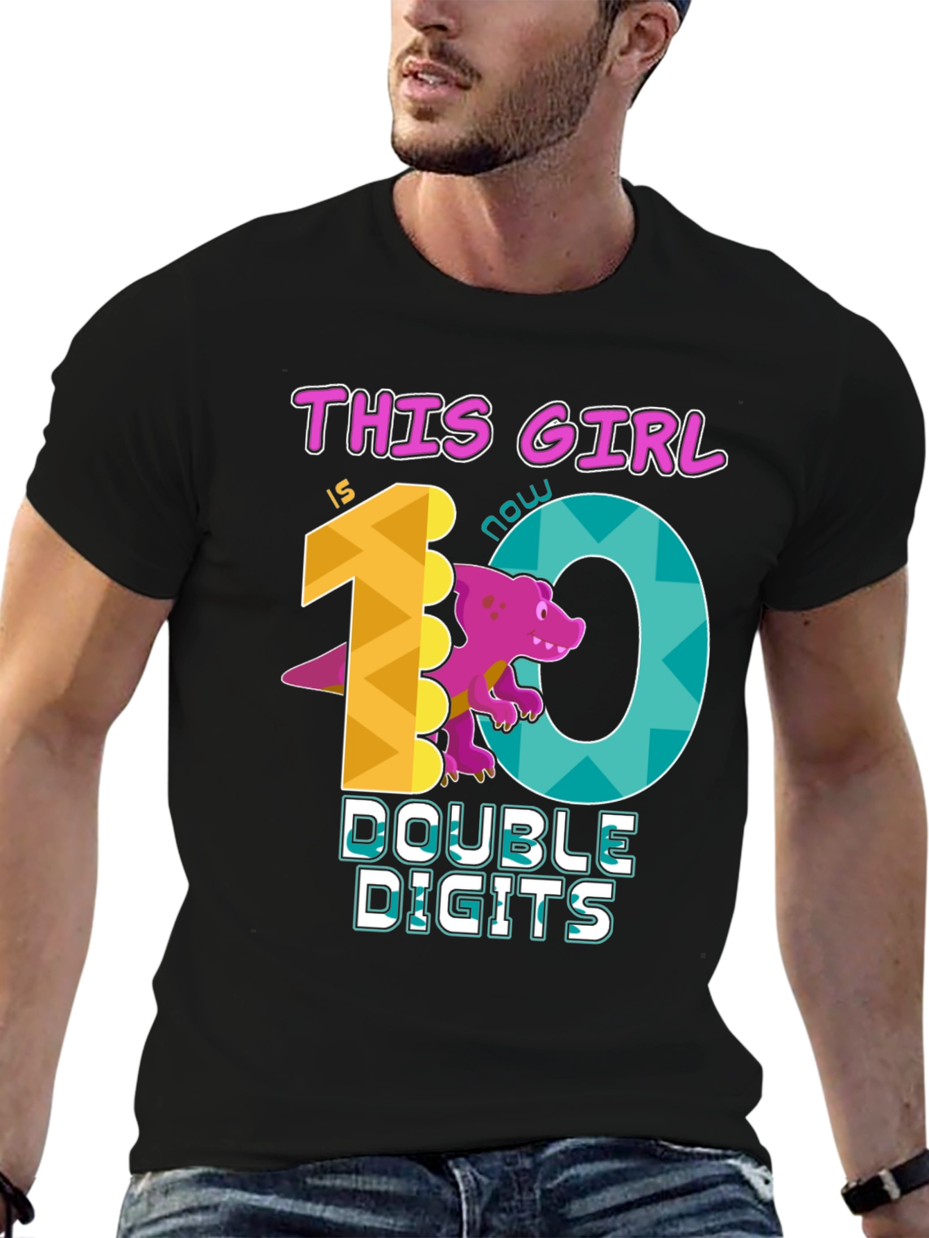 Girls 10th Birthday T-Shirt - Double Digits Dinosaur Tee