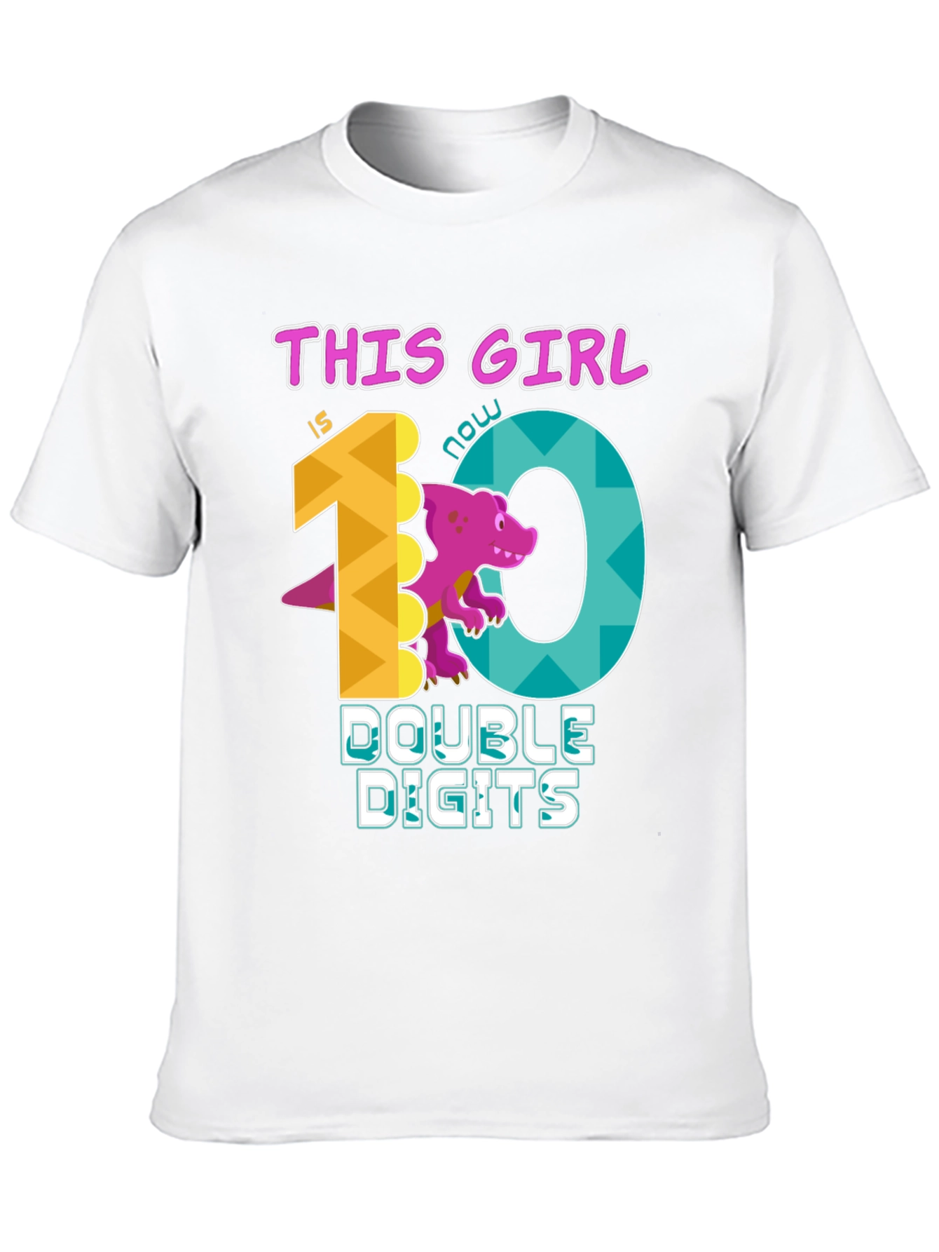Girls 10th Birthday T-Shirt - Double Digits Dinosaur Tee