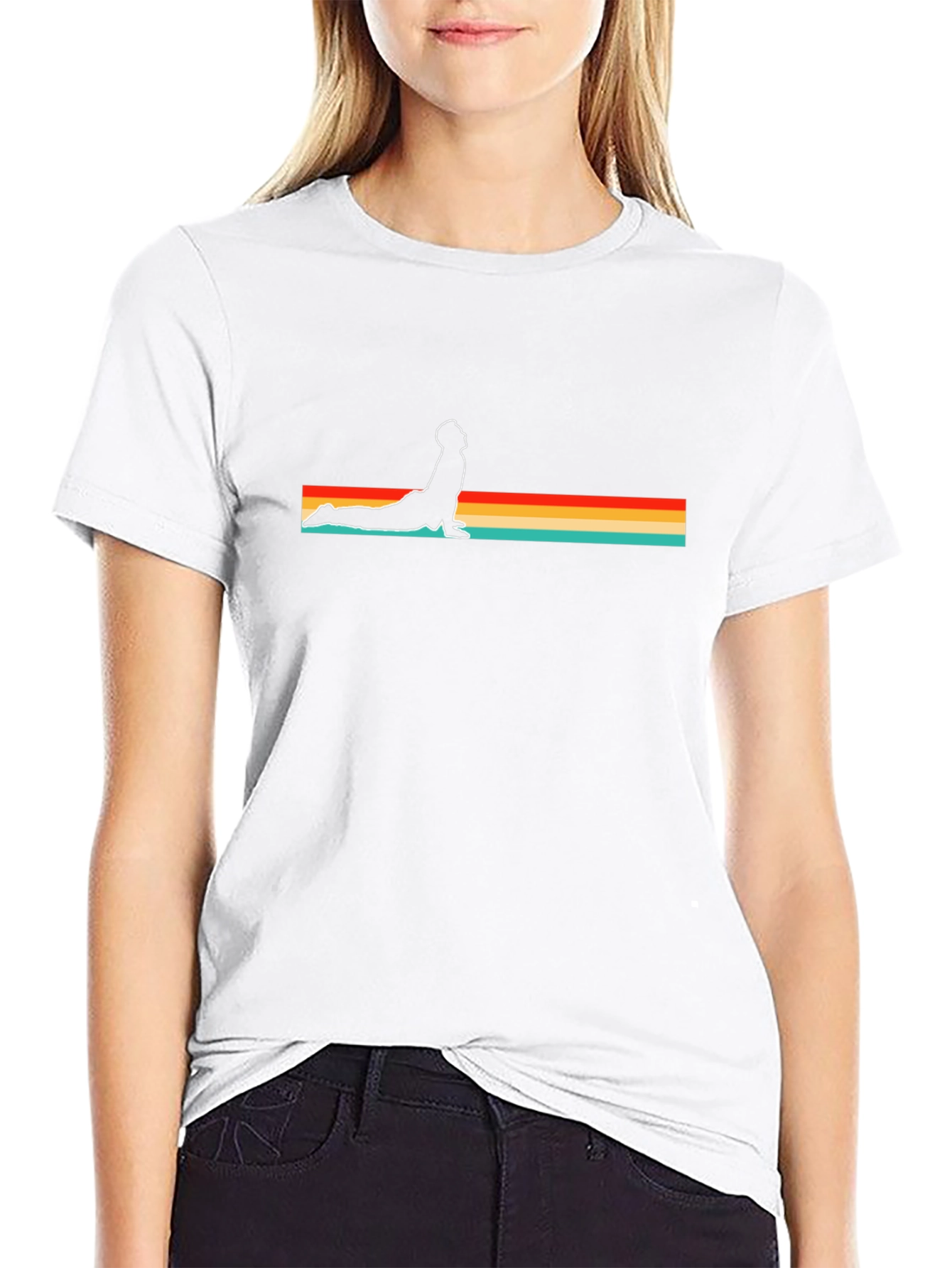 Retro Yoga Pose Graphic Tee - Black Cotton Blend