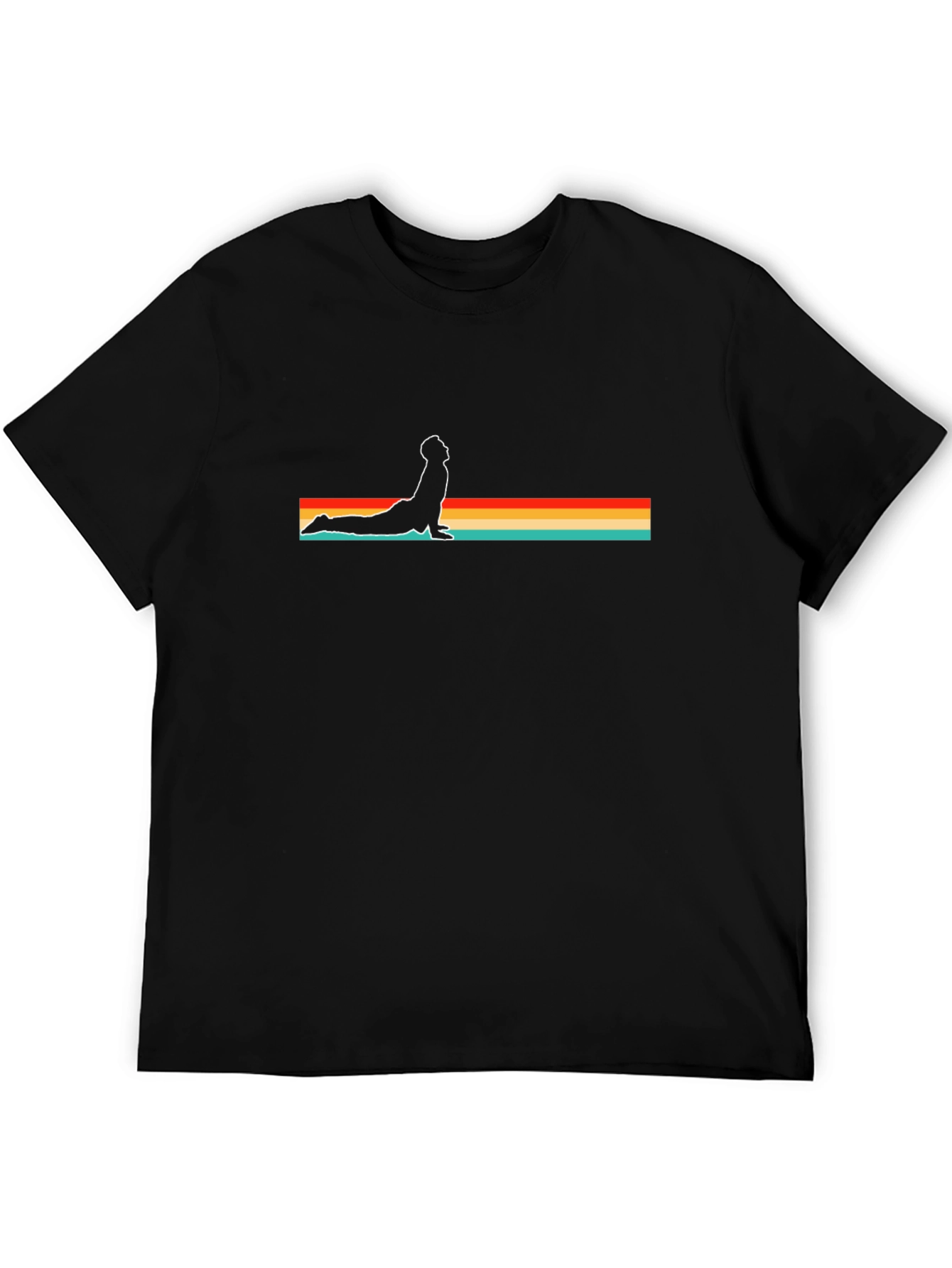 Retro Yoga Pose Graphic Tee - Black Cotton Blend