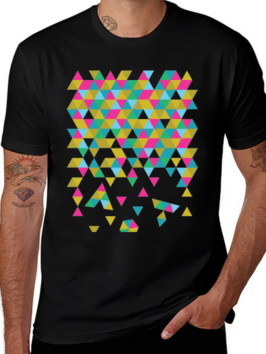 Geometric Triangle Print Black T-Shirt