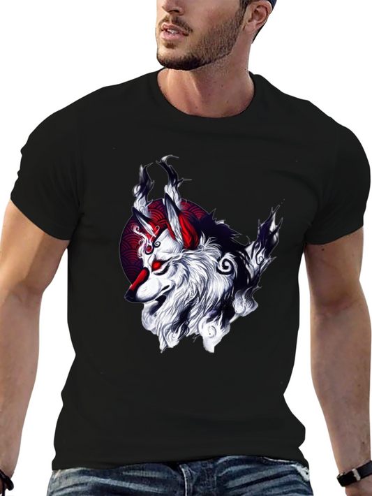 Black T-Shirt with Wolf Graphic