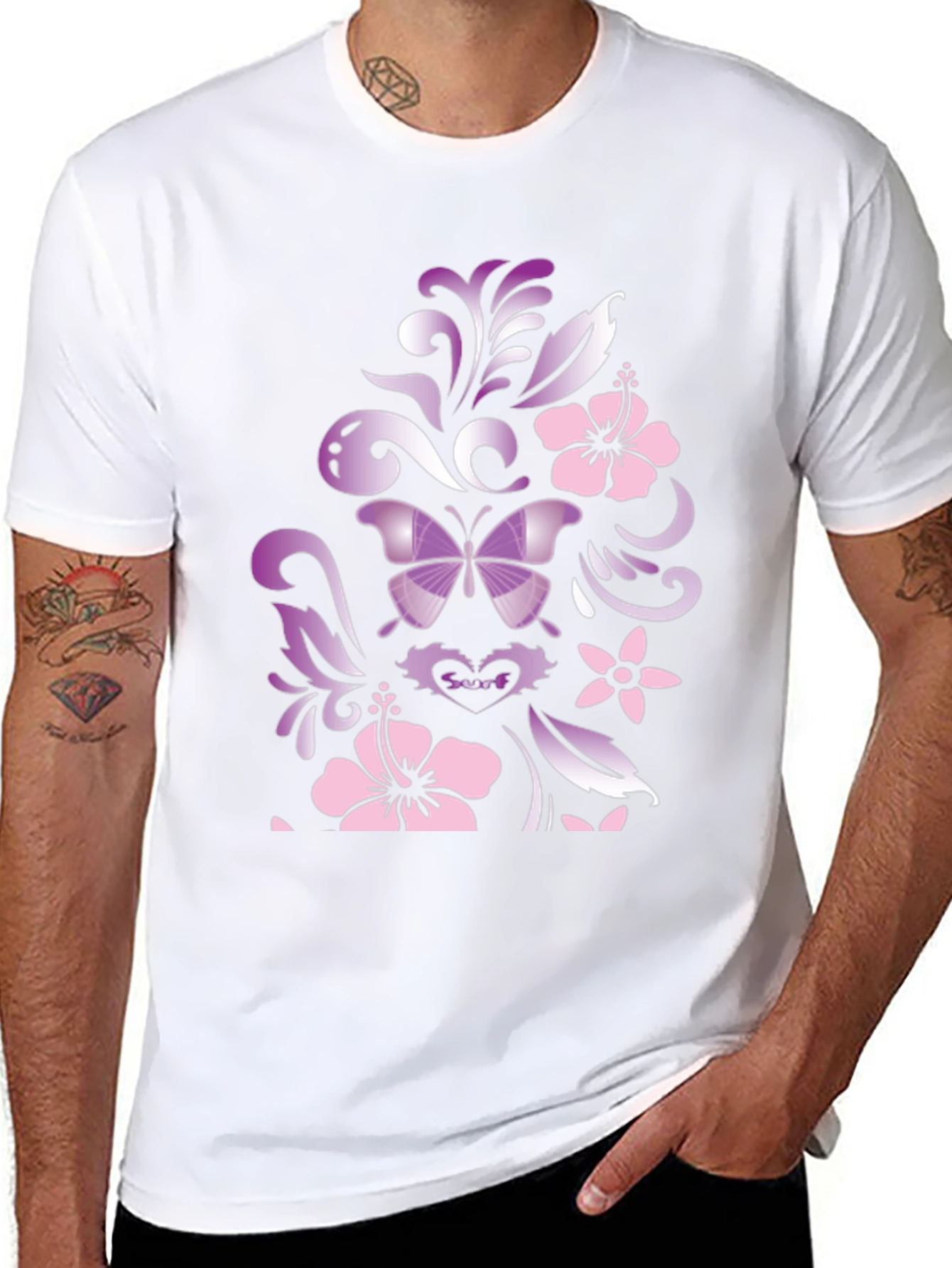 Butterfly Hibiscus Graphic Black T-Shirt