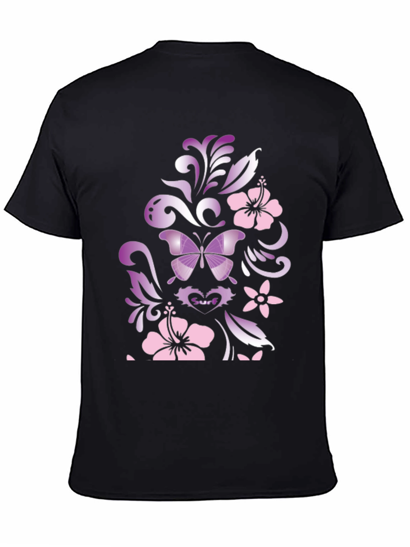 Butterfly Hibiscus Graphic Black T-Shirt