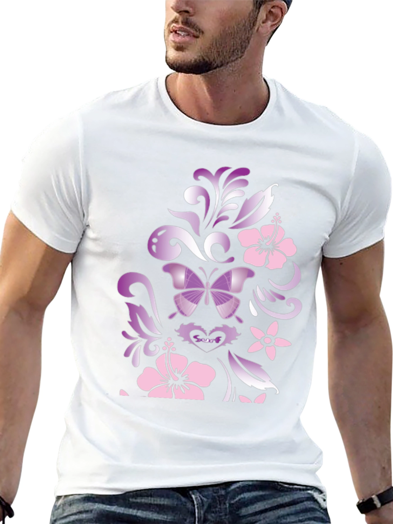 Butterfly Hibiscus Graphic Black T-Shirt