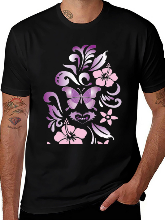 Butterfly Hibiscus Graphic Black T-Shirt