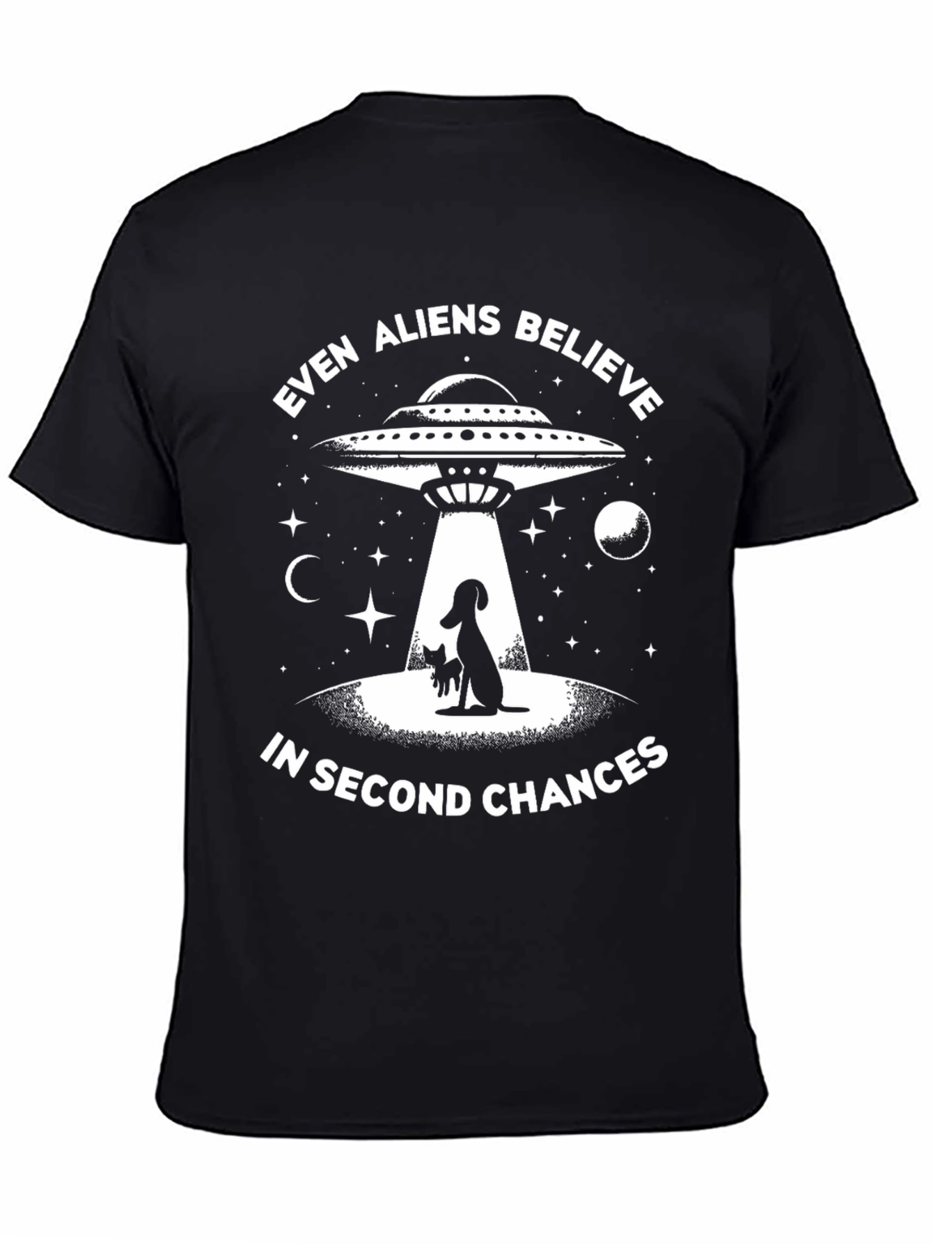 Even Aliens Believe Dog & Cat UFO Graphic T-Shirt
