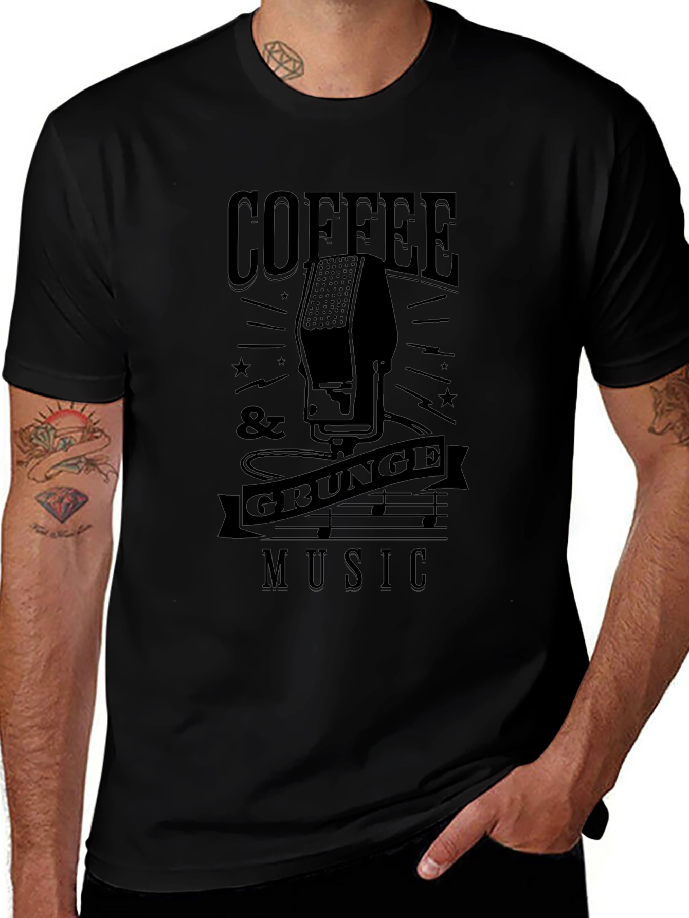 Coffee & Grunge Music Black Graphic T-Shirt
