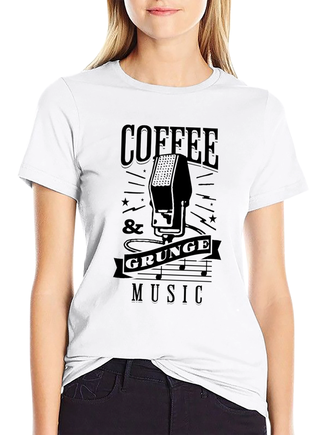 Coffee & Grunge Music Black Graphic T-Shirt