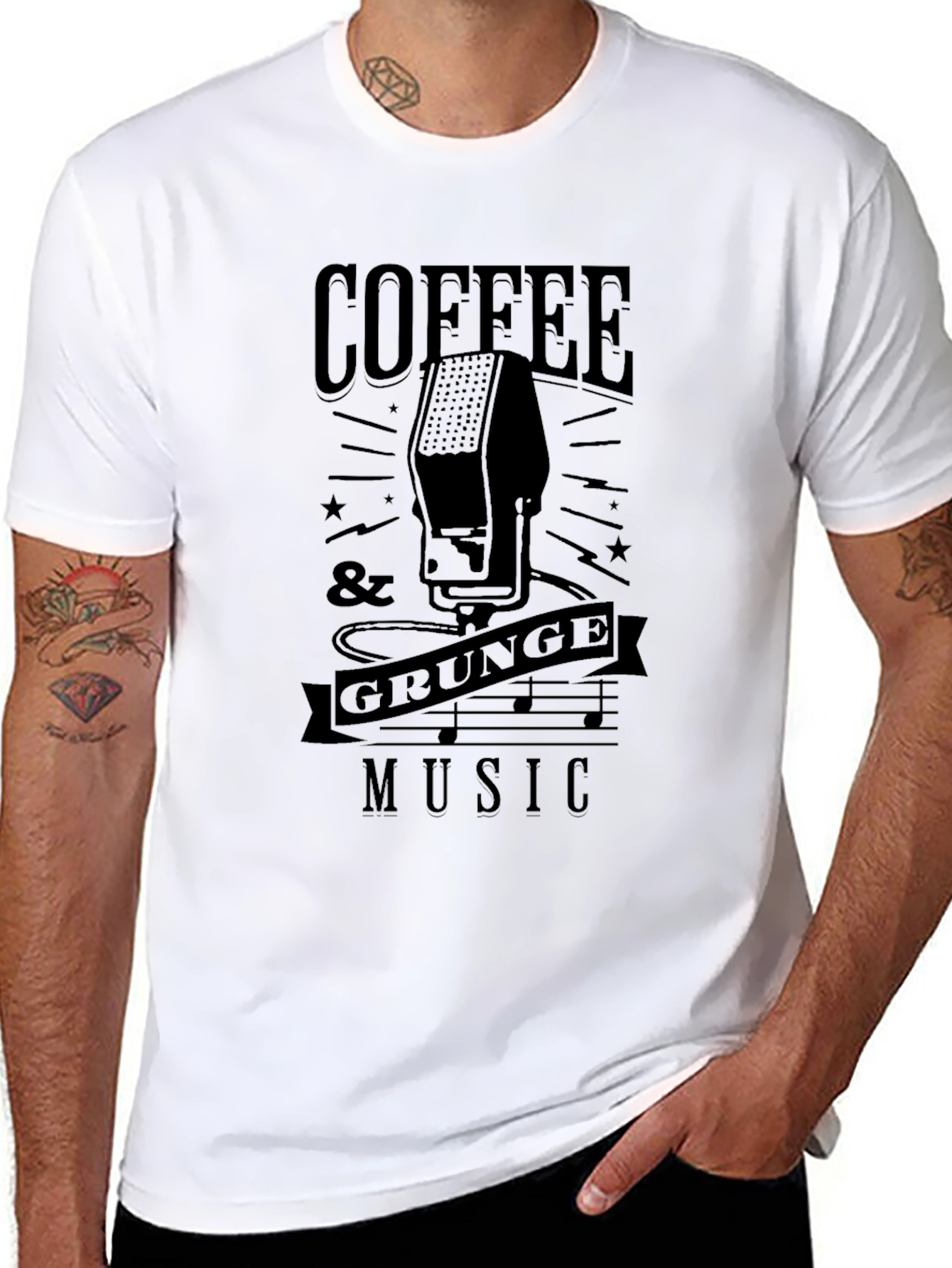Coffee & Grunge Music Black Graphic T-Shirt